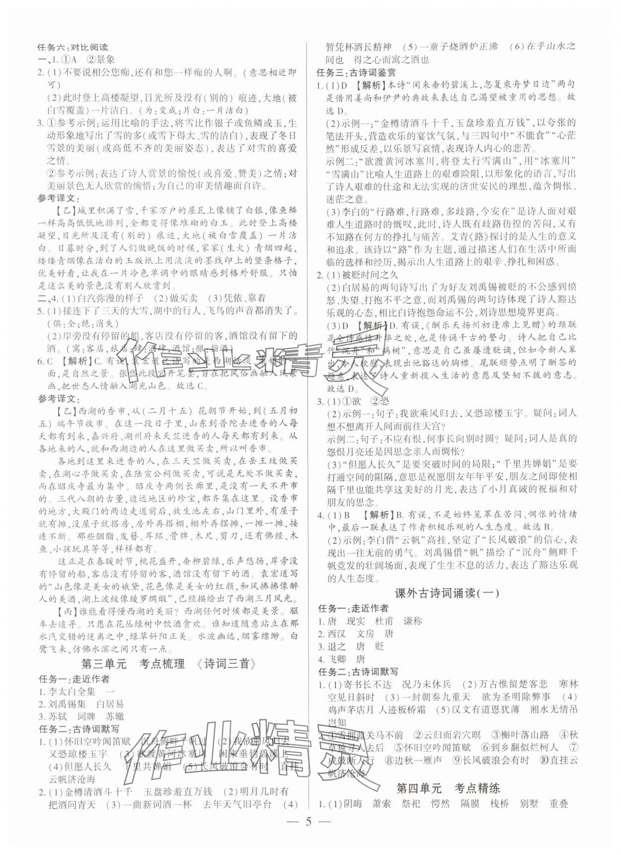 2024年基礎(chǔ)精練九年級語文全一冊人教版深圳專版 參考答案第5頁