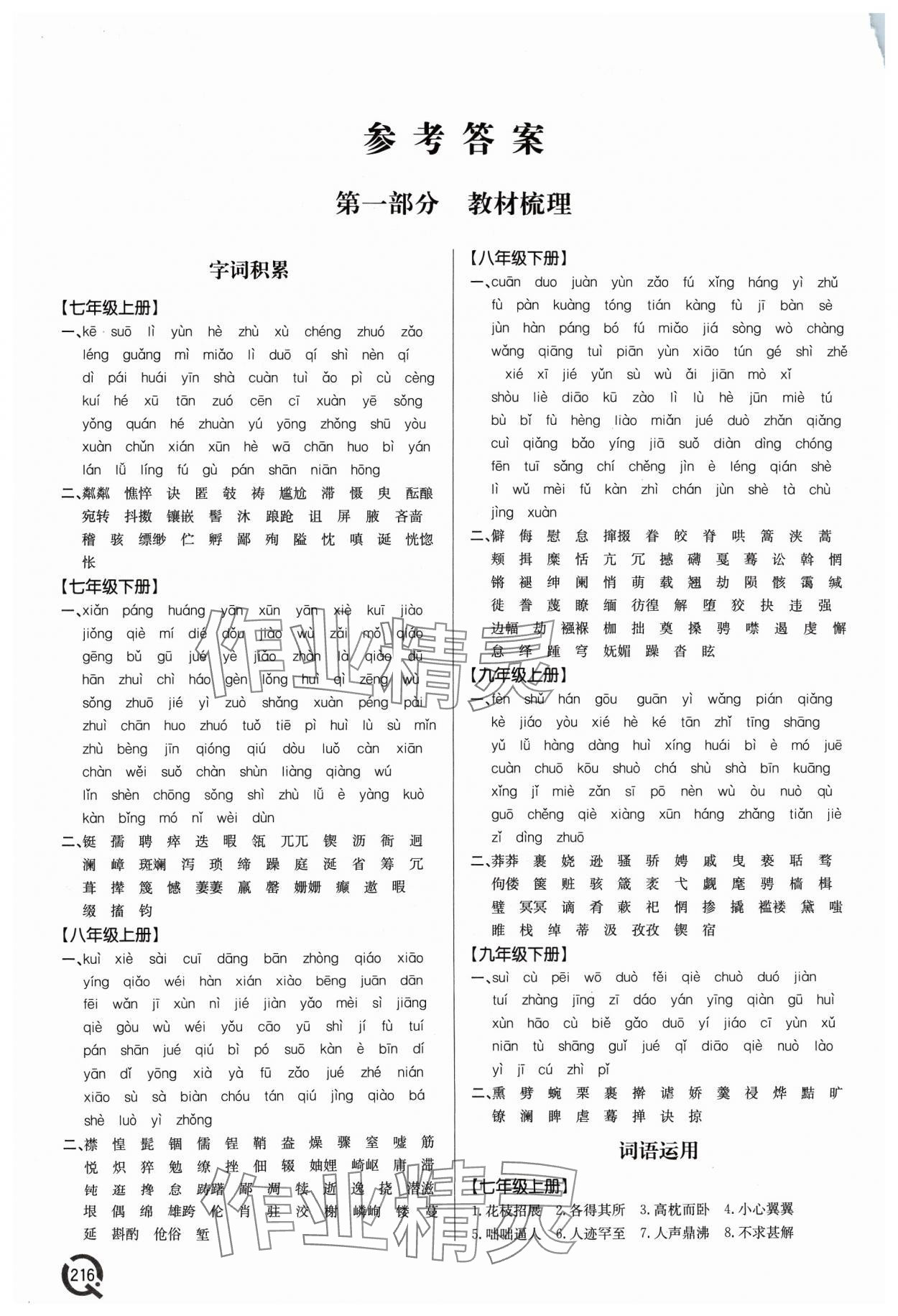 2024年初中總復(fù)習(xí)手冊青島出版社語文 參考答案第1頁