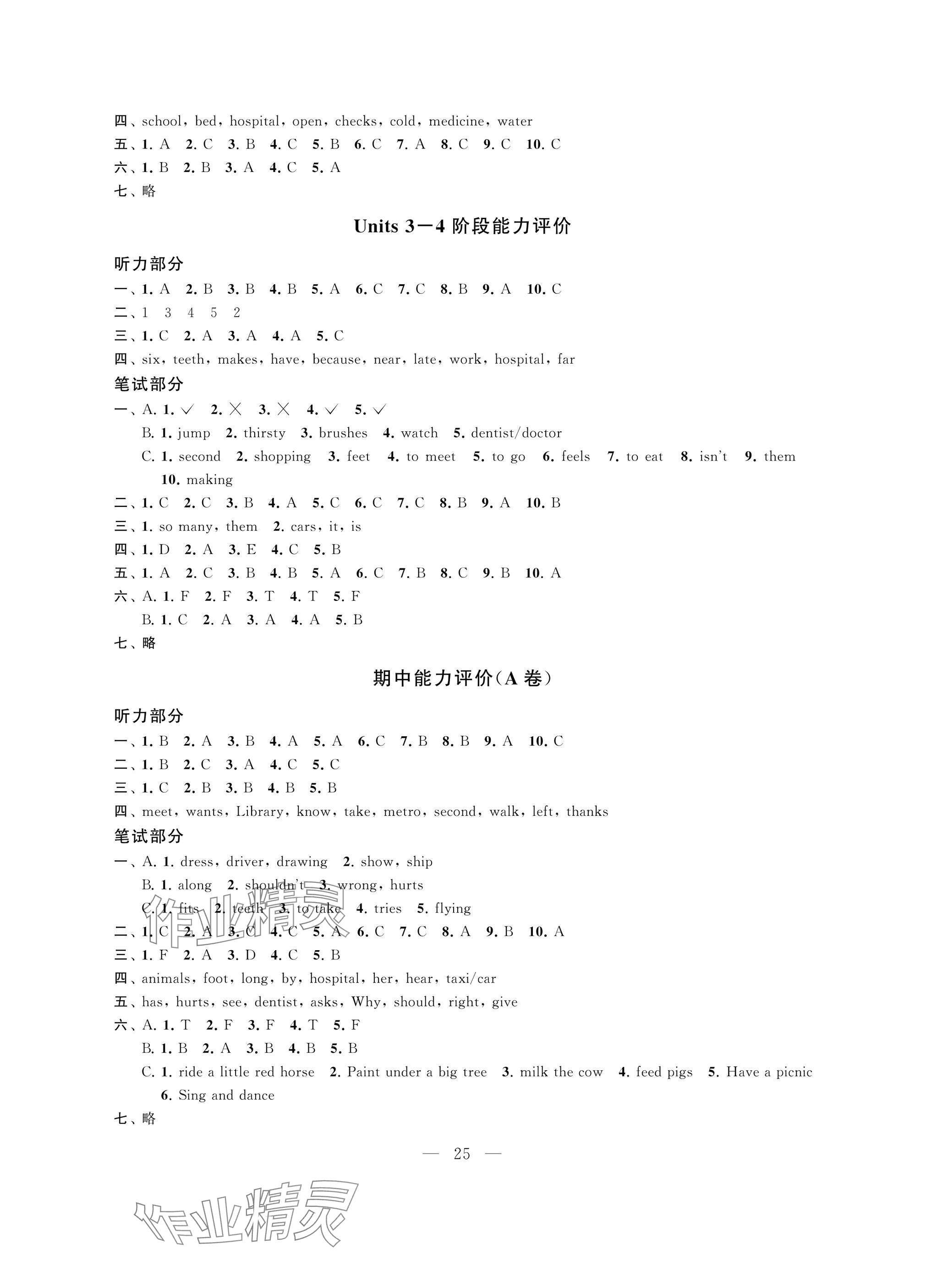 2025年多維互動提優(yōu)課堂五年級英語下冊譯林版提升版 參考答案第5頁