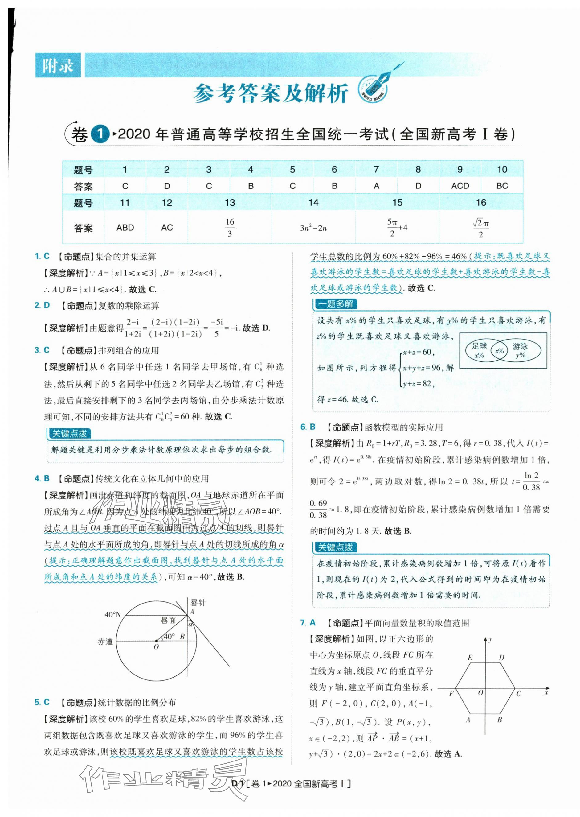 2025年理想树图书高考必刷卷42套模拟卷汇编高中数学人教版 参考答案第1页