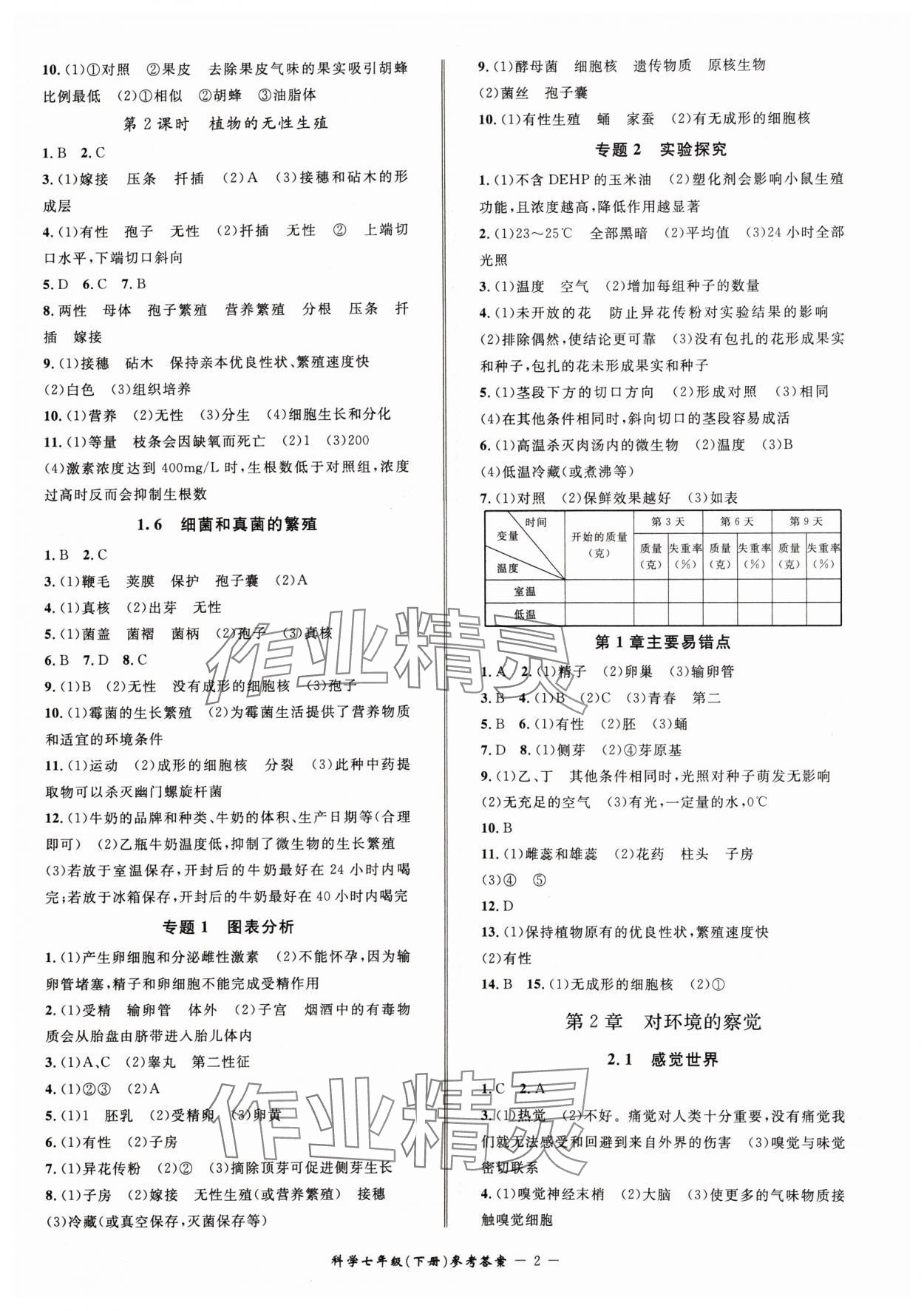 2024年名師金典BFB初中課時(shí)優(yōu)化七年級(jí)科學(xué)下冊(cè)浙教版 參考答案第2頁(yè)