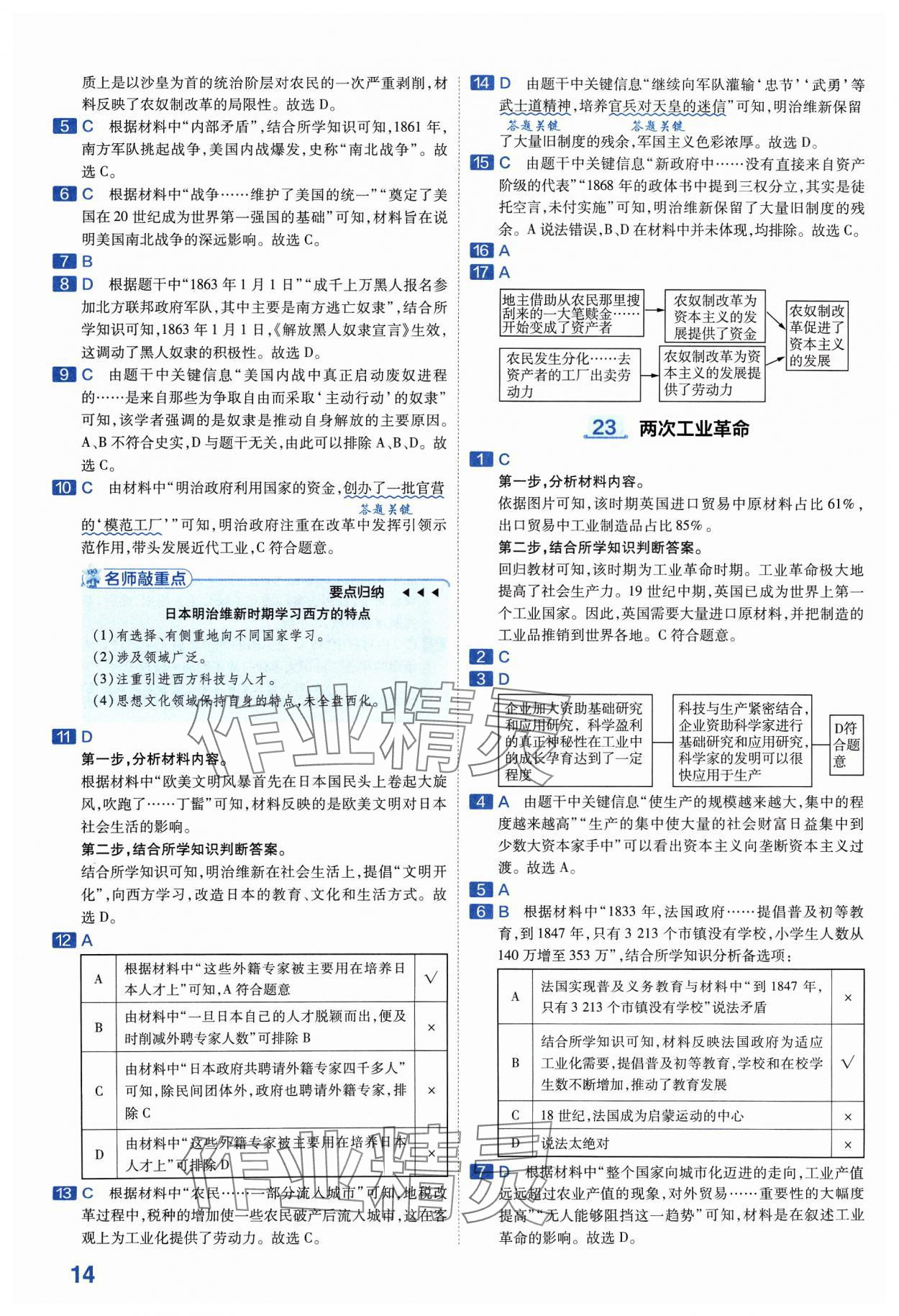 2024年金考卷中考45套匯編歷史山西專版紫色封面 參考答案第14頁