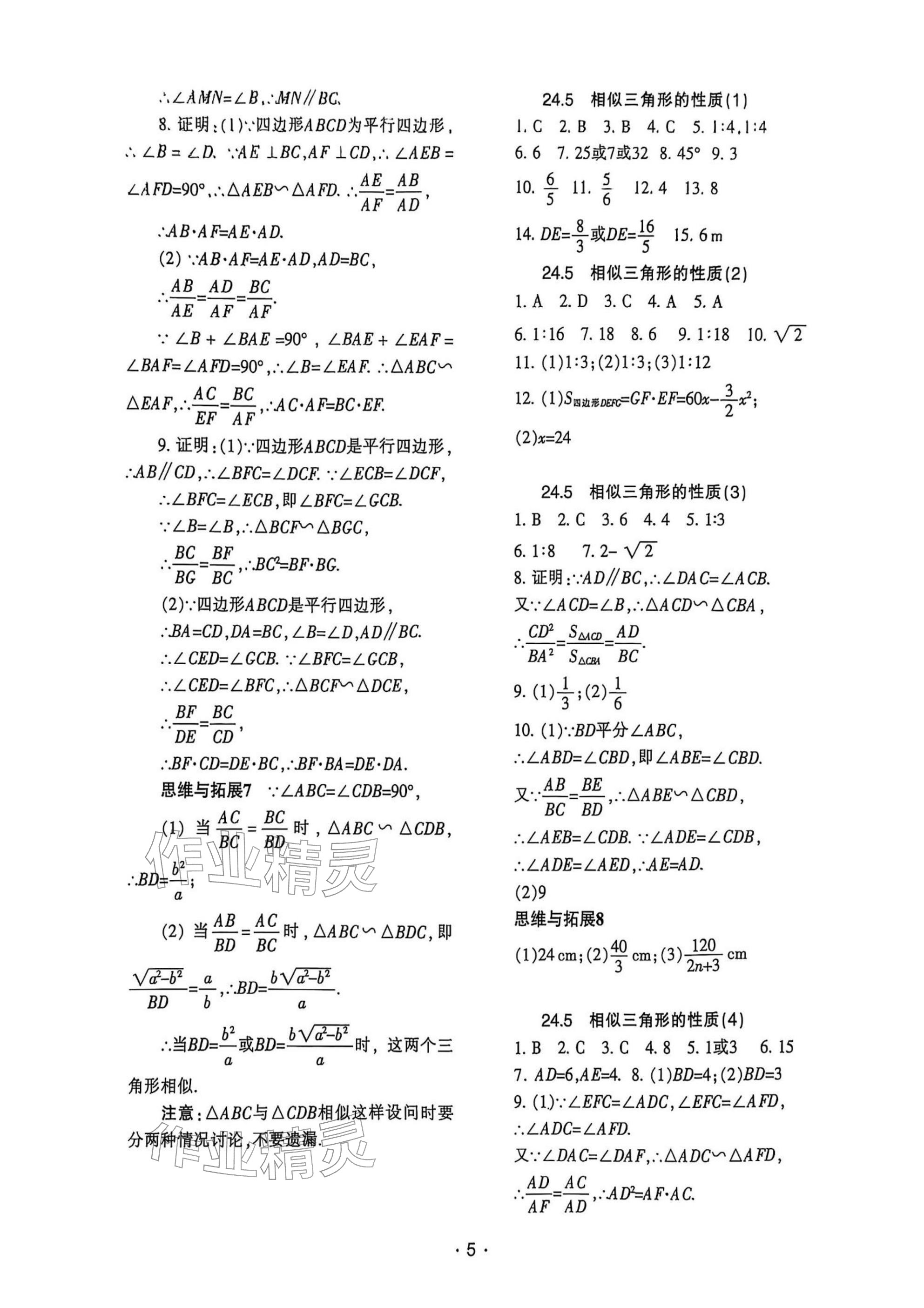 2025年中學生世界九年級數學上冊滬教版五四制 參考答案第5頁