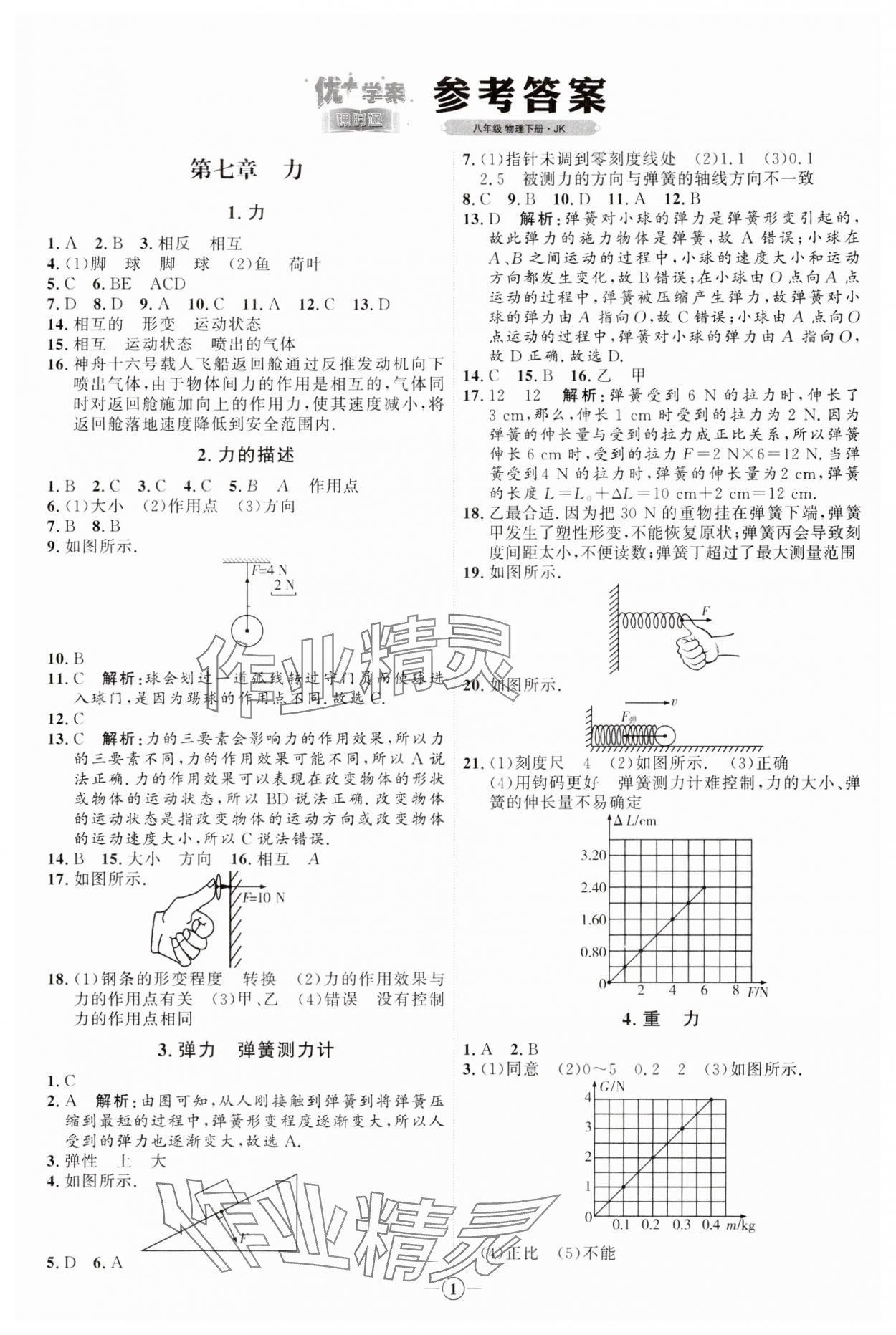 2024年優(yōu)加學(xué)案課時(shí)通八年級(jí)物理下冊(cè)教科版 參考答案第1頁(yè)