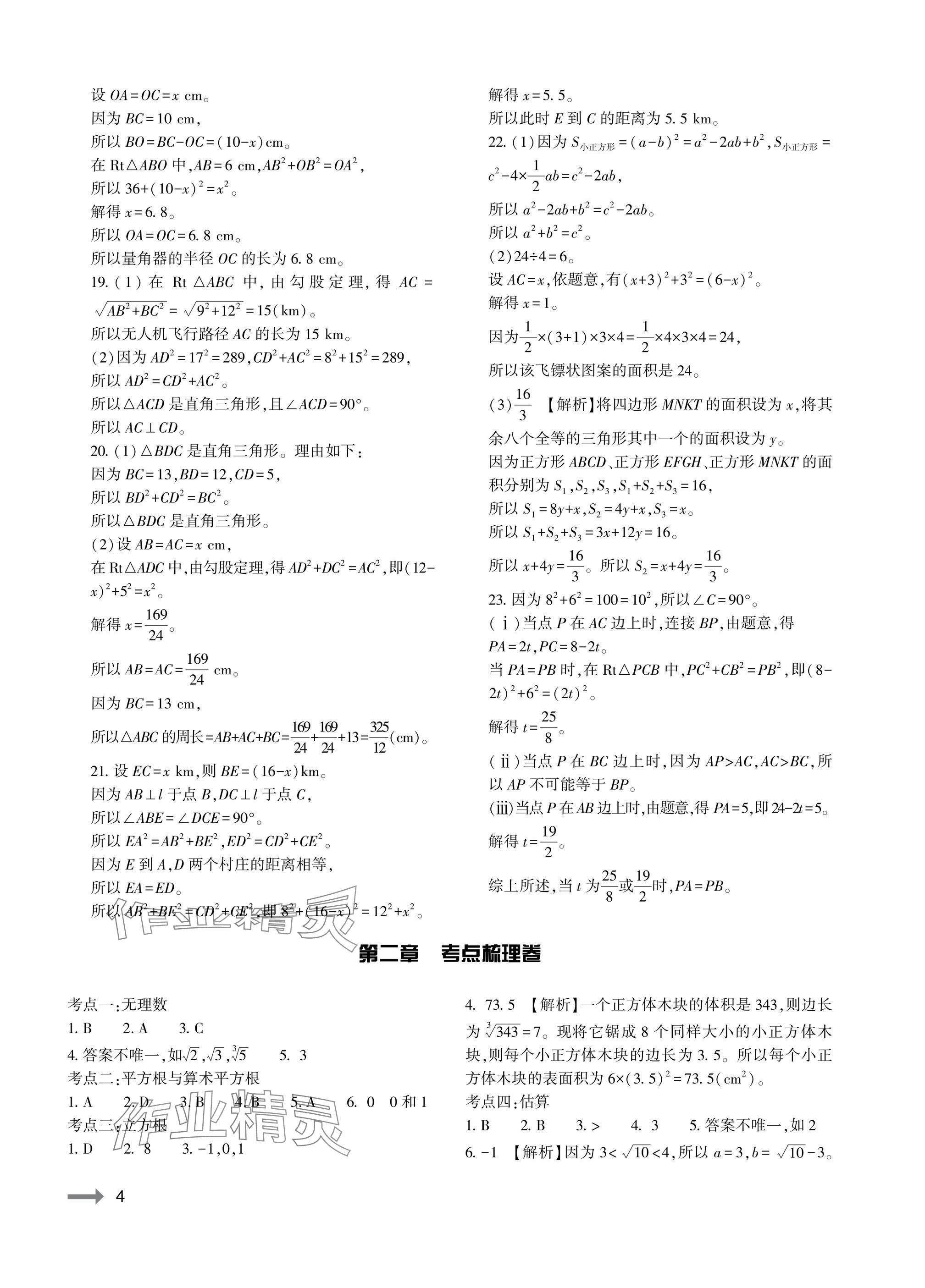 2025年节节高大象出版社八年级数学上册北师大版 参考答案第4页