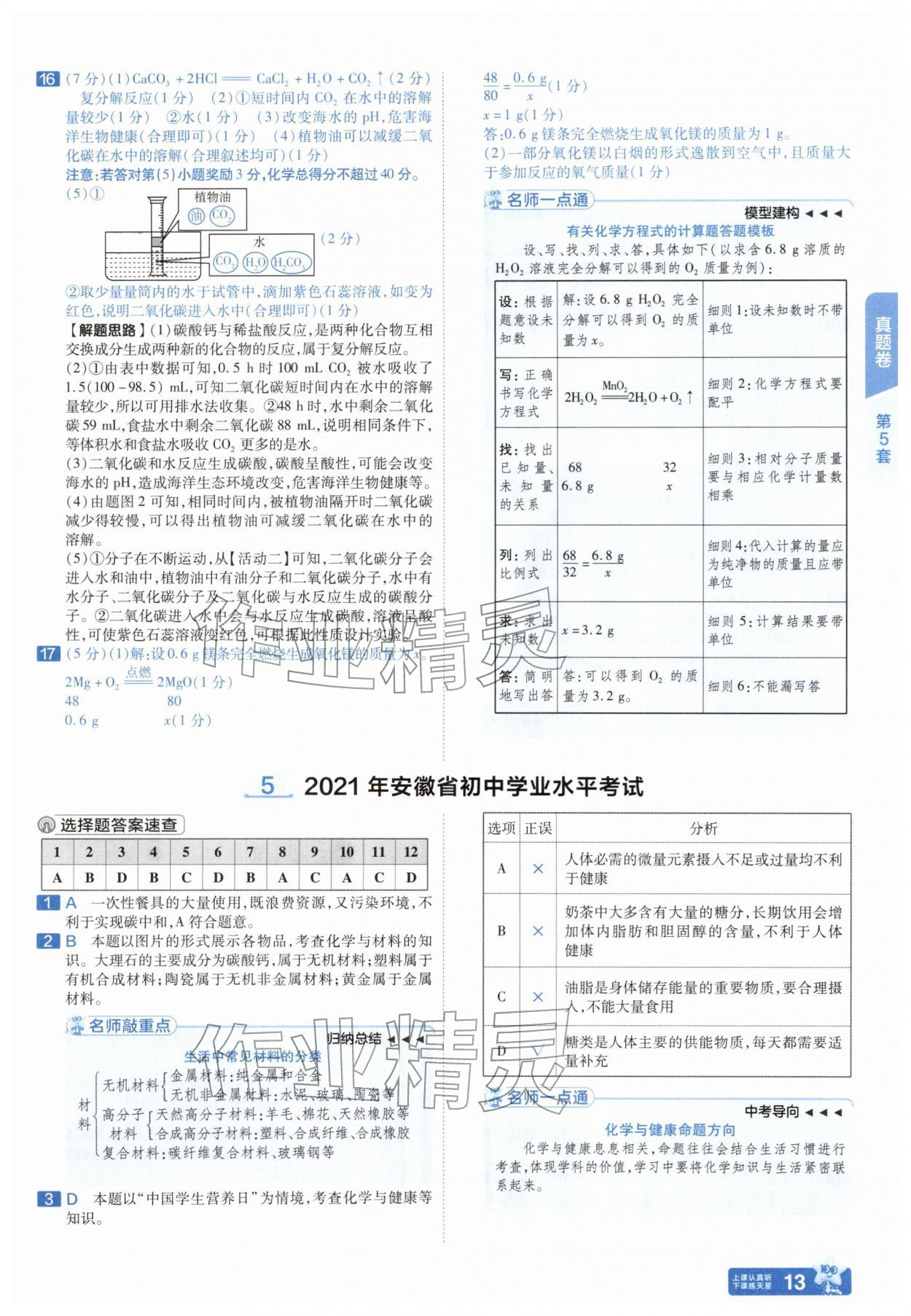 2026年金考卷45套汇编化学人教版安徽专版&nbsp;第13页