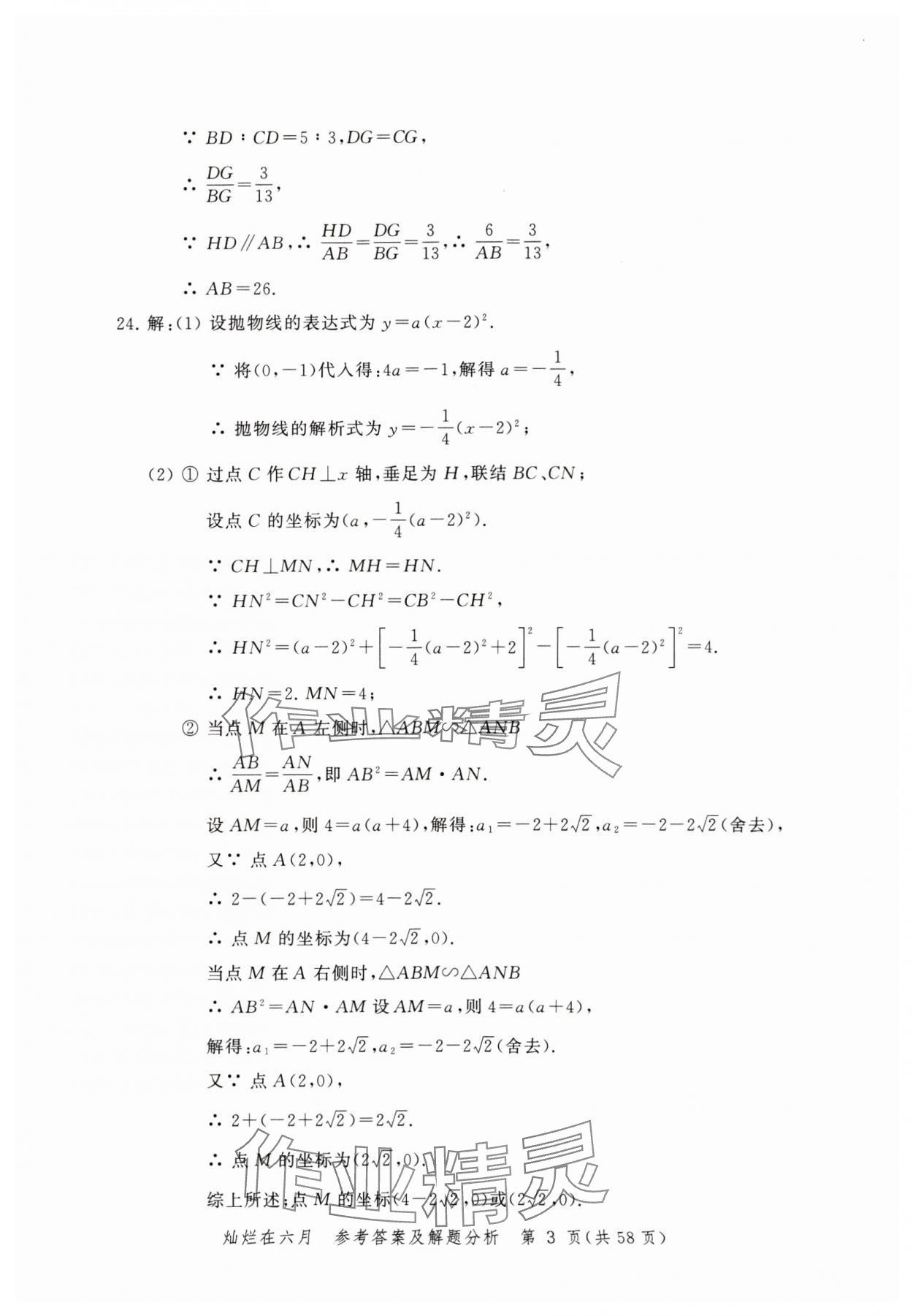 2024年灿烂在六月模拟强化测试精编数学 参考答案第3页