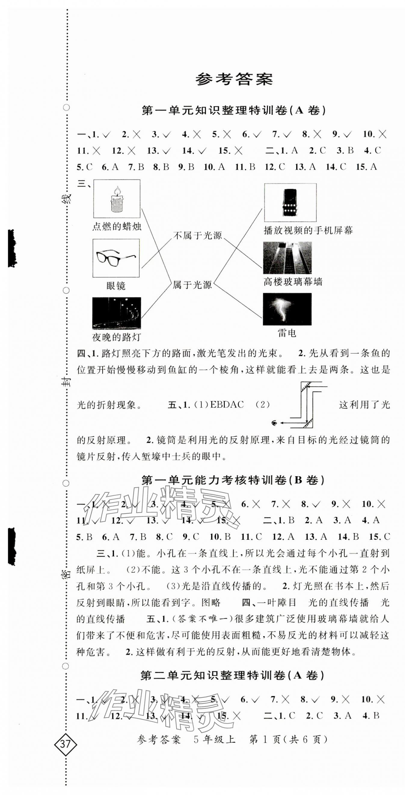 2023年特訓卷五年級科學上冊教科版 第1頁