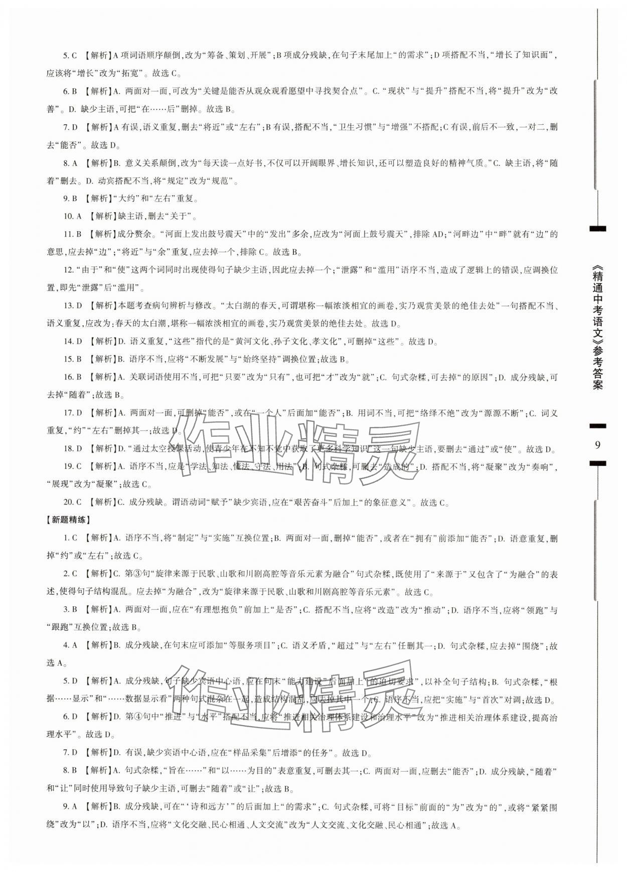 2025年精通中考語文基礎(chǔ)知識與試卷訓練 參考答案第9頁