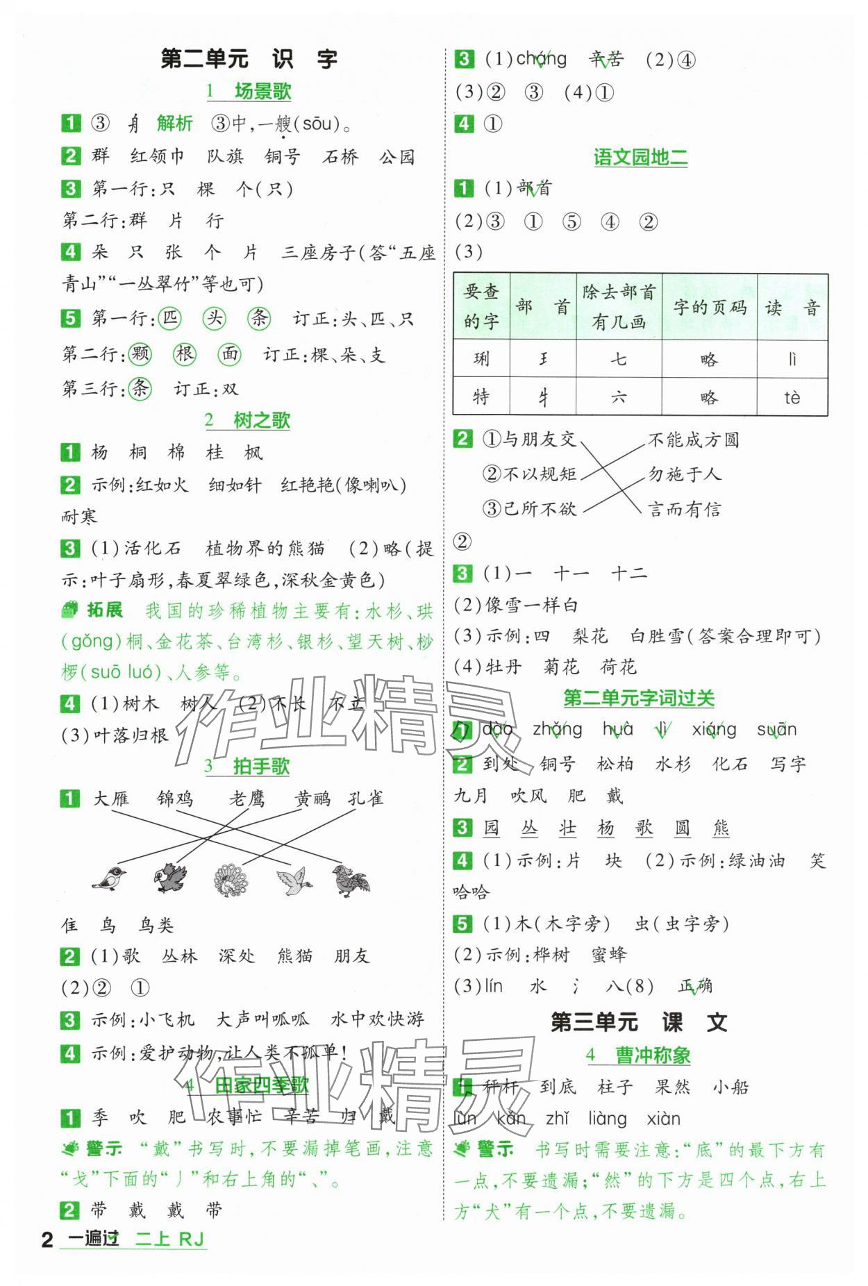 2024年一遍過二年級語文上冊人教版 參考答案第2頁