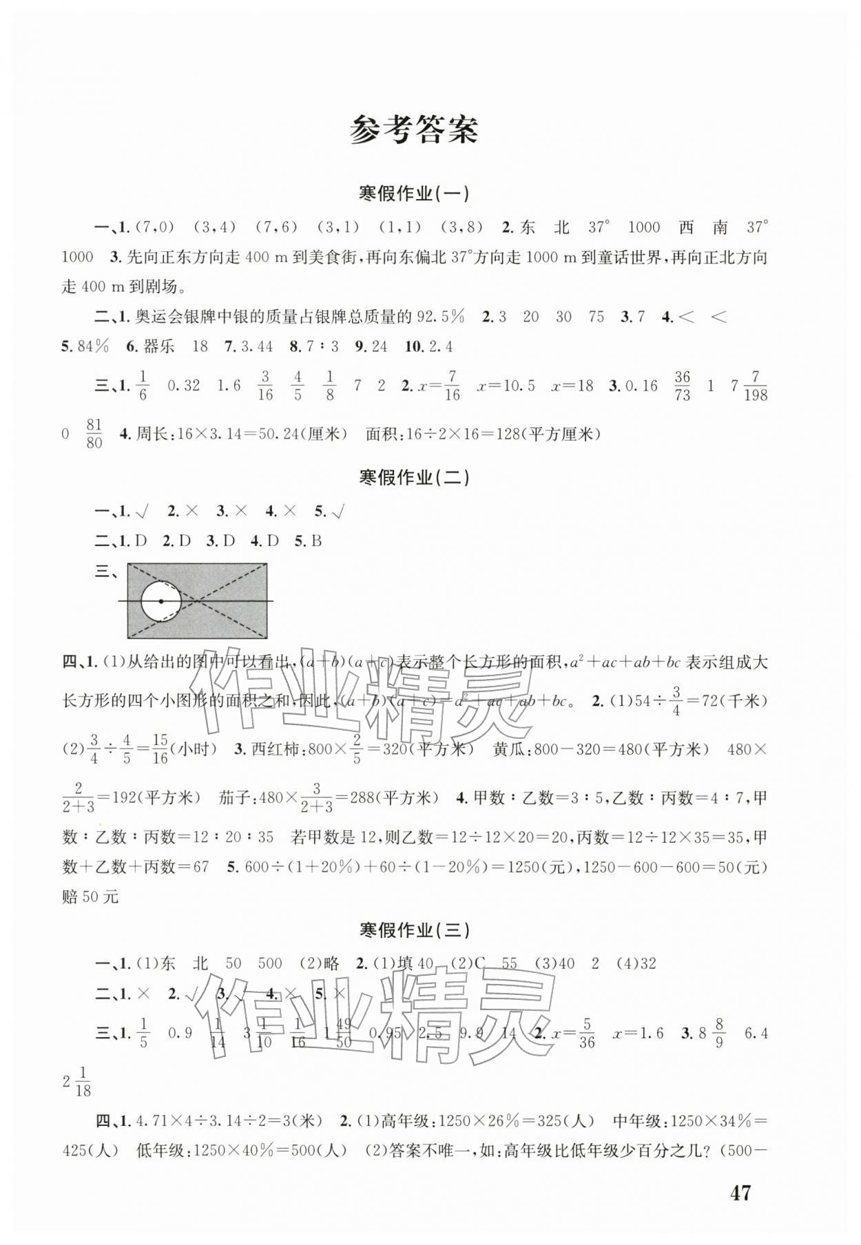 2026年寒假作业培优衔接南京大学出版社六年级数学&nbsp;第1页