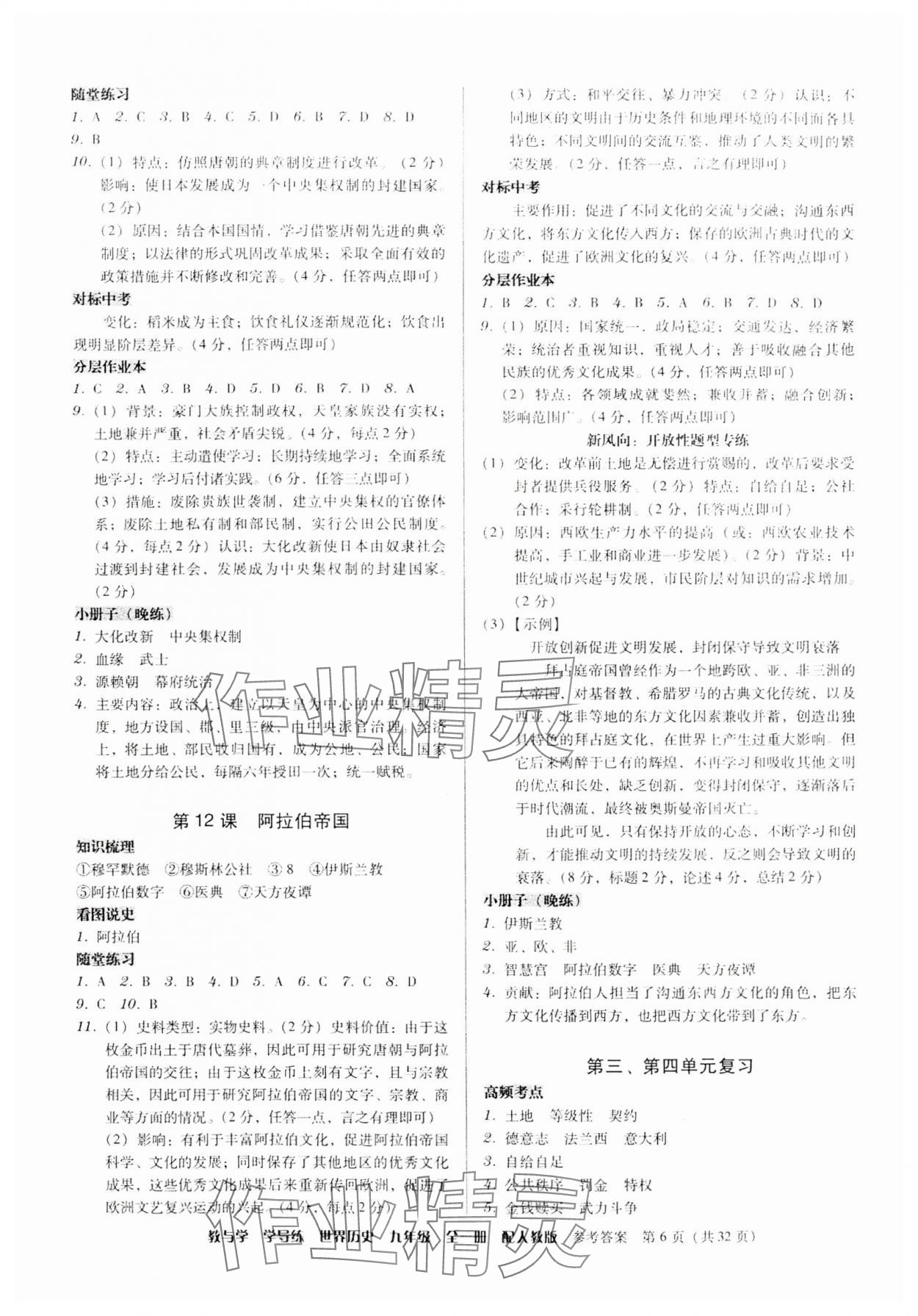 2025年教與學學導練九年級歷史全一冊人教版 第6頁