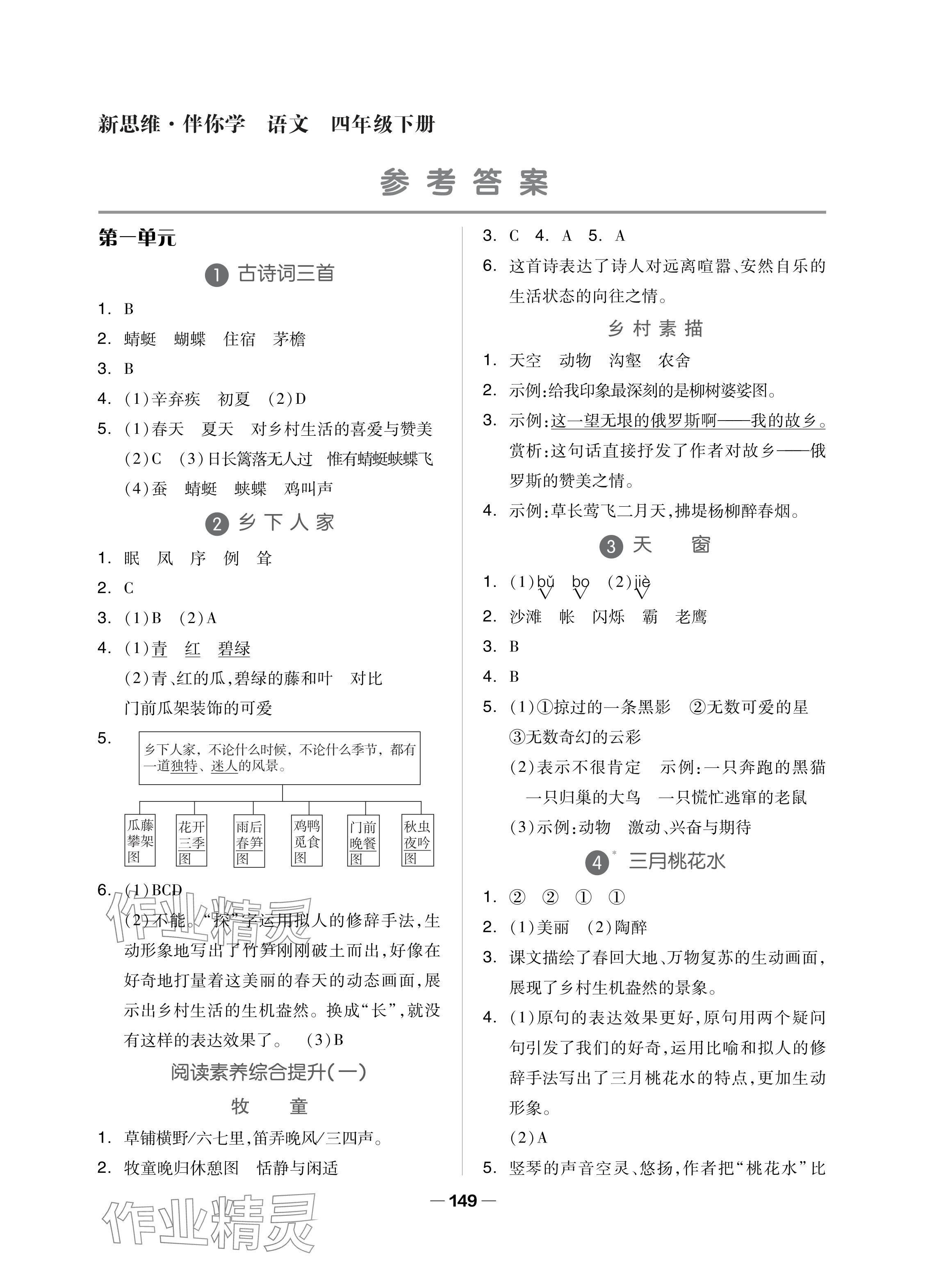 2024年新思維伴你學單元達標測試卷四年級語文下冊人教版 參考答案第1頁