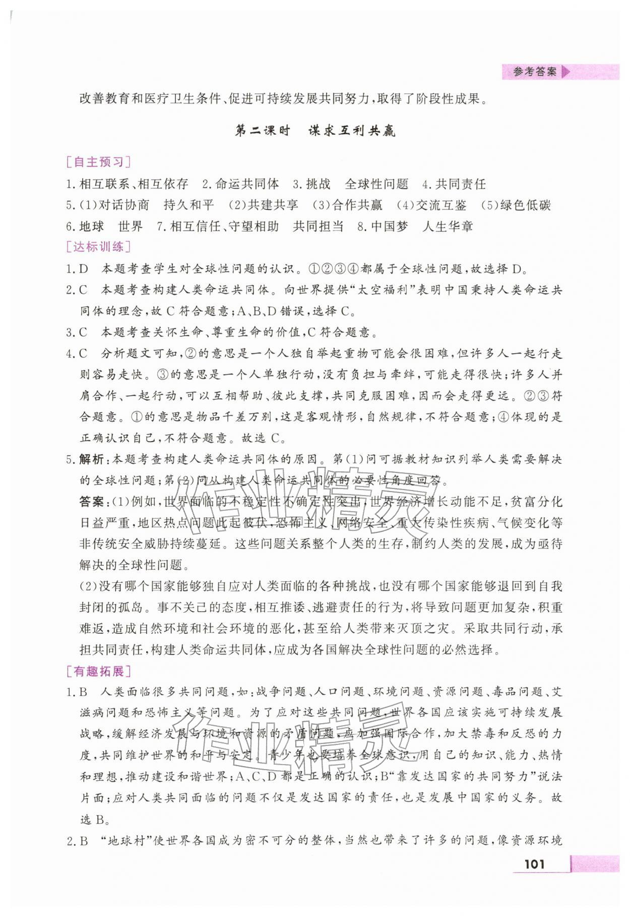 2026年名师点拨配套练习课时作业九年级道德与法治下册人教版&nbsp;第5页