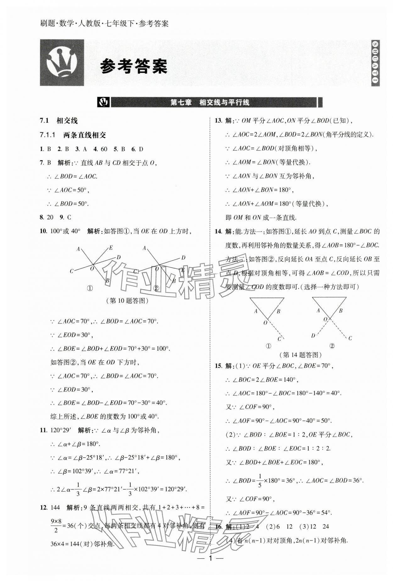 2025年北大綠卡刷題七年級數(shù)學(xué)下冊人教版 參考答案第1頁