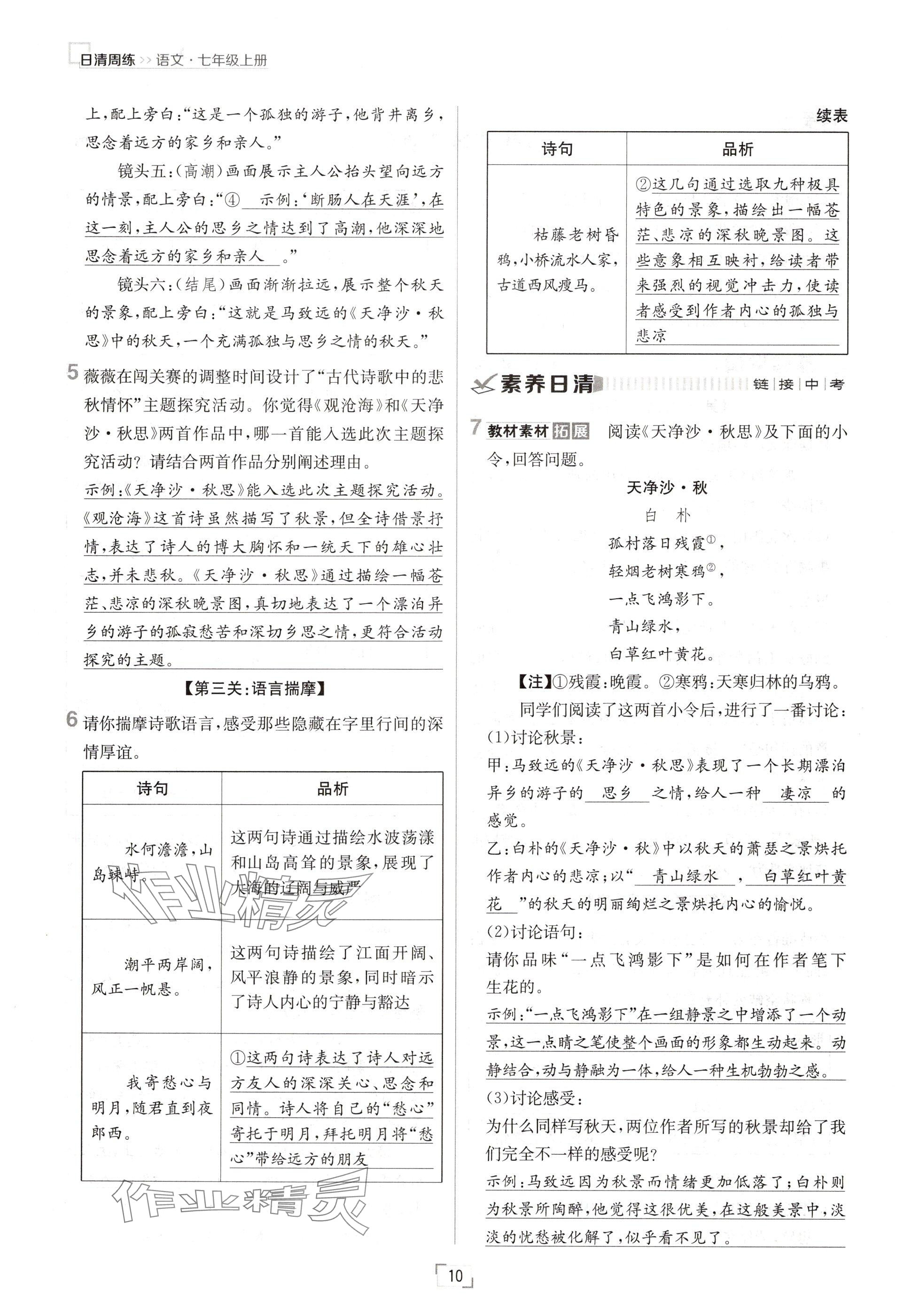 2024年日清周練七年級(jí)語文上冊(cè)人教版 參考答案第10頁