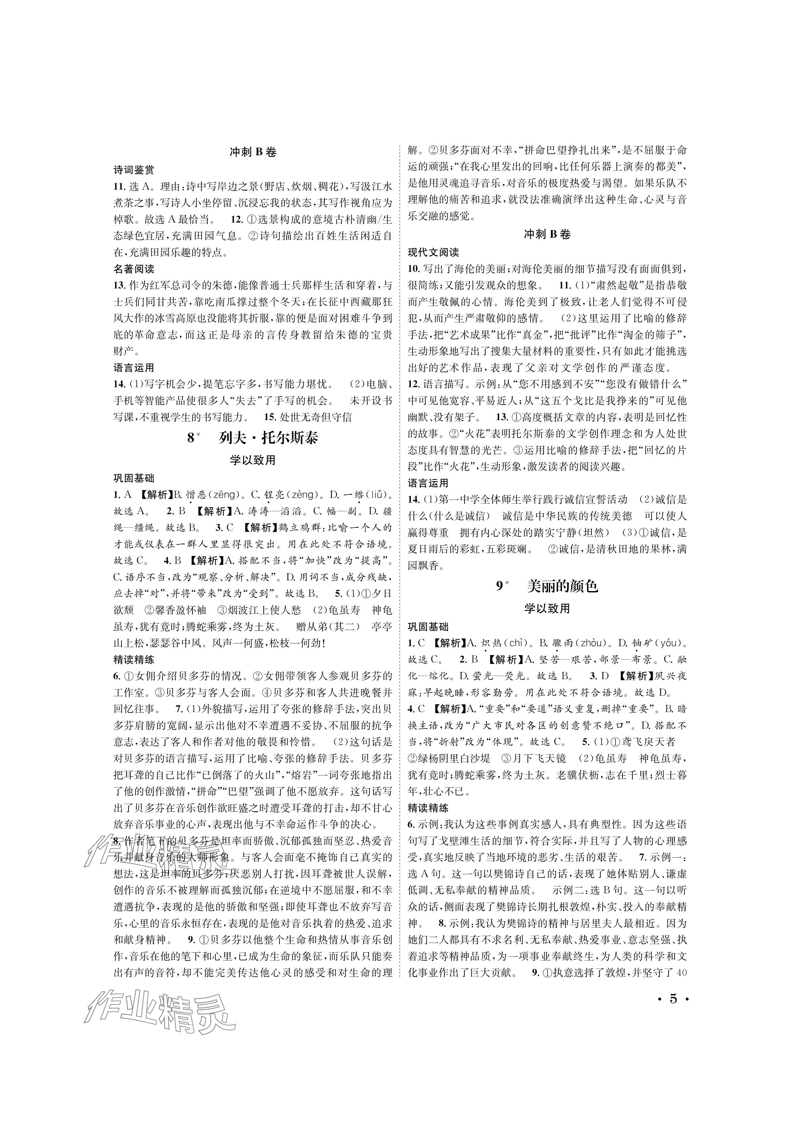 2024年蓉城學(xué)霸八年級(jí)語(yǔ)文上冊(cè)人教版 參考答案第5頁(yè)