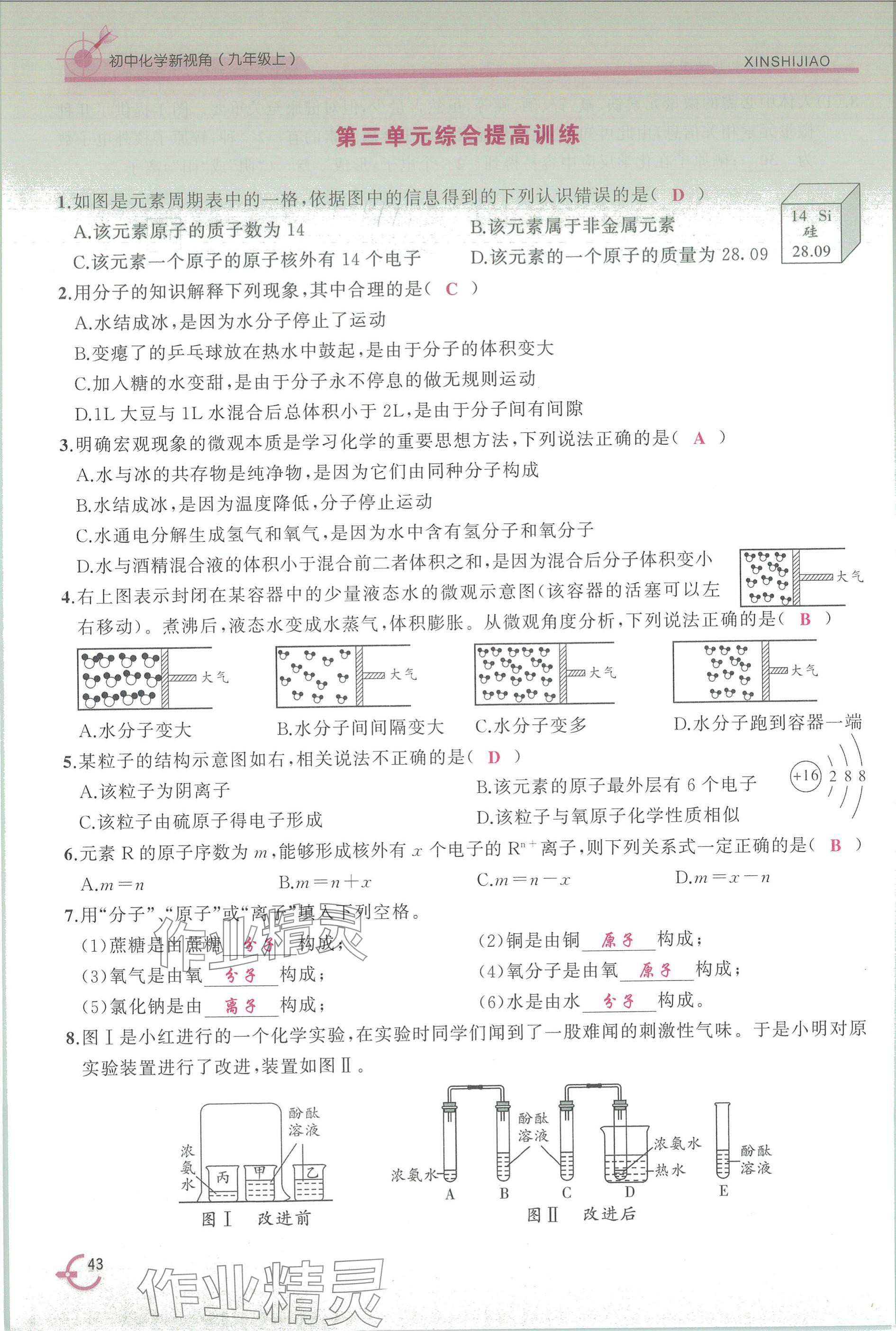 2025年新视角教辅系列丛书九年级化学上册人教版 参考答案第43页