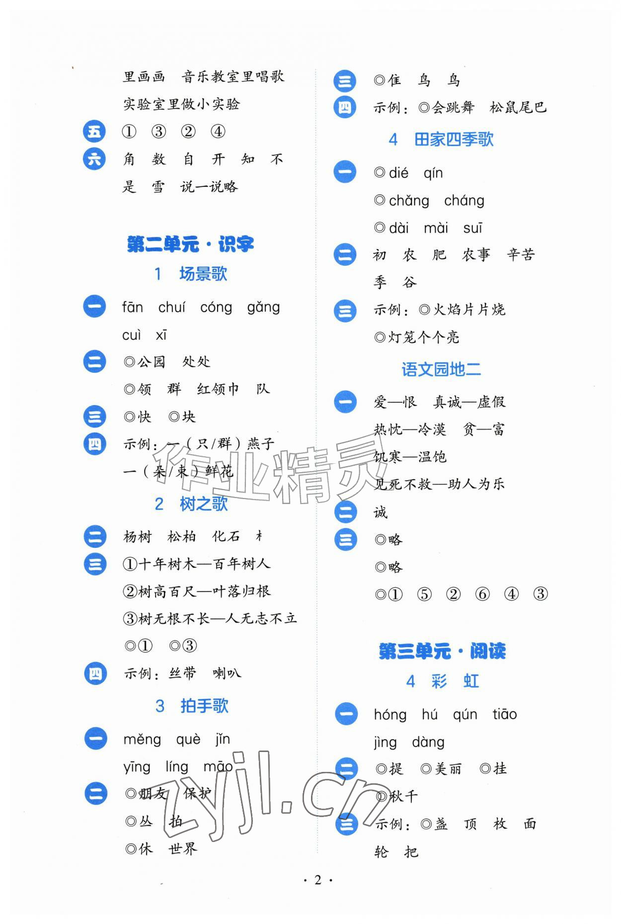 2026年人教金学典同步解析与测评二年级语文上册人教版&nbsp;第2页