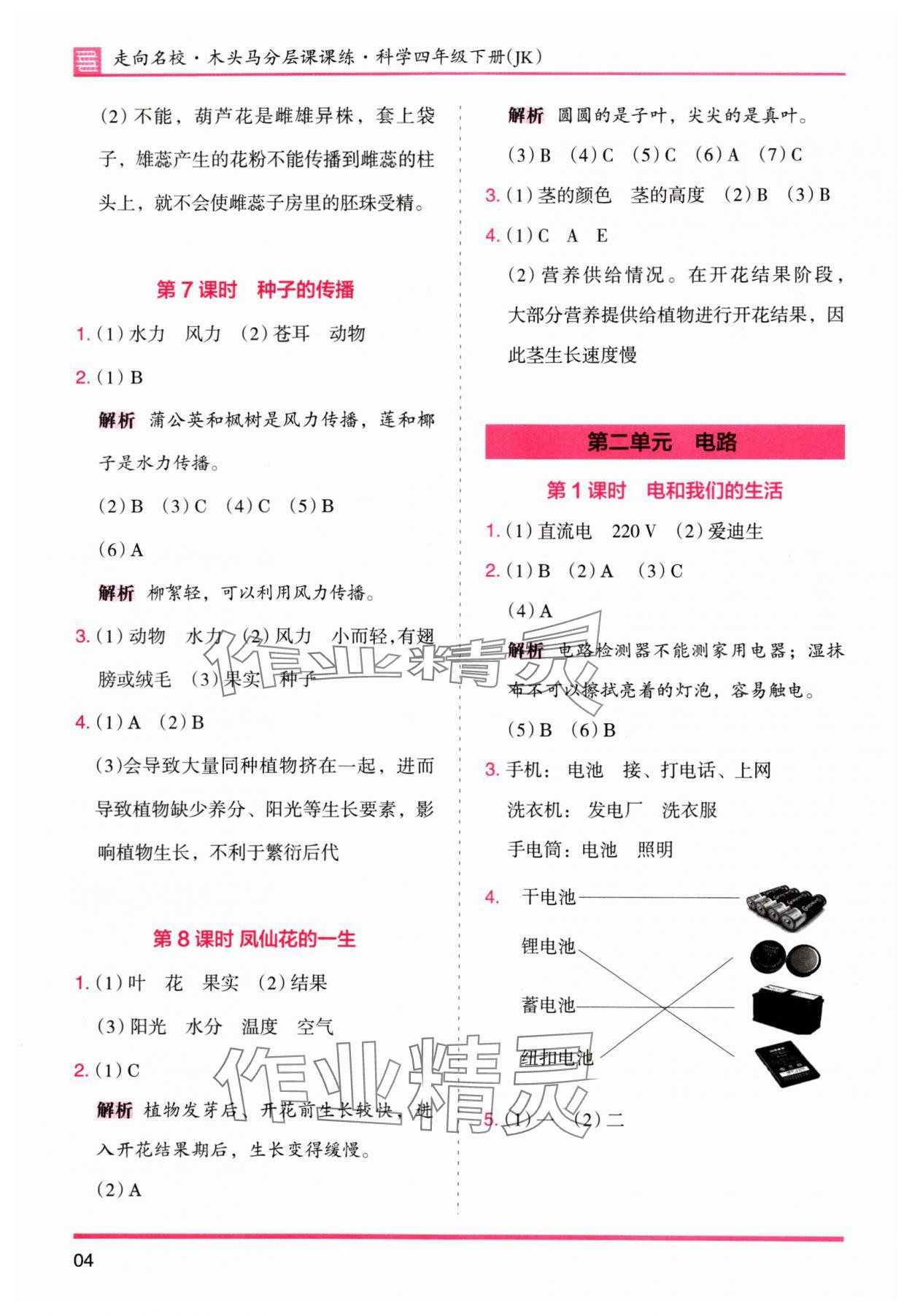 2024年木頭馬分層課課練四年級科學(xué)下冊教科版 參考答案第4頁