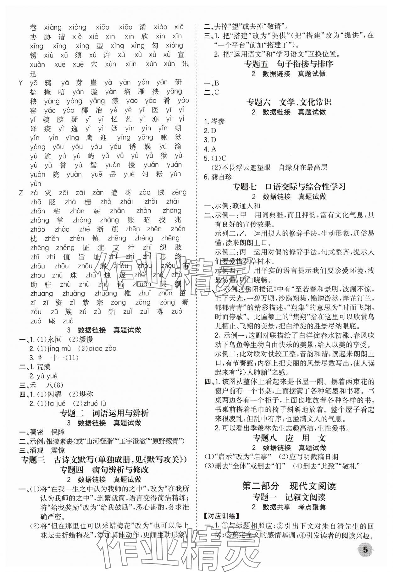 2024年中考大數(shù)據(jù)語文中考河北專版&nbsp;參考答案第5頁