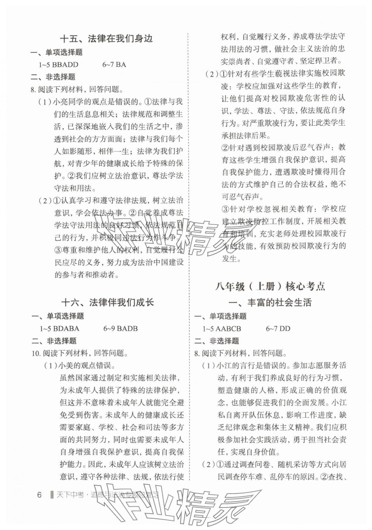 2025年天下中考專題總復習道德與法治 參考答案第6頁