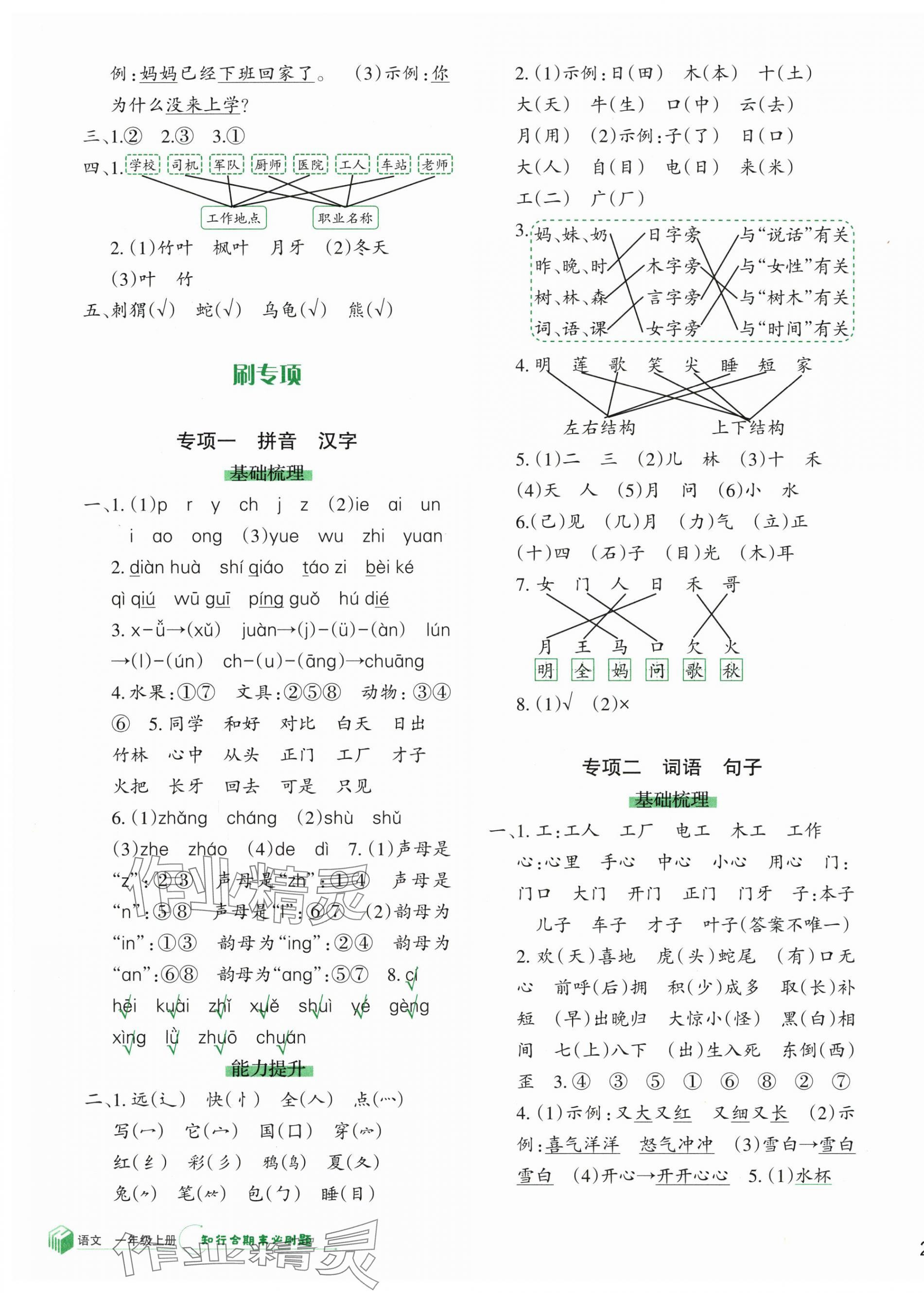 2023年知行合期末必刷題一年級語文上冊人教版 參考答案第3頁