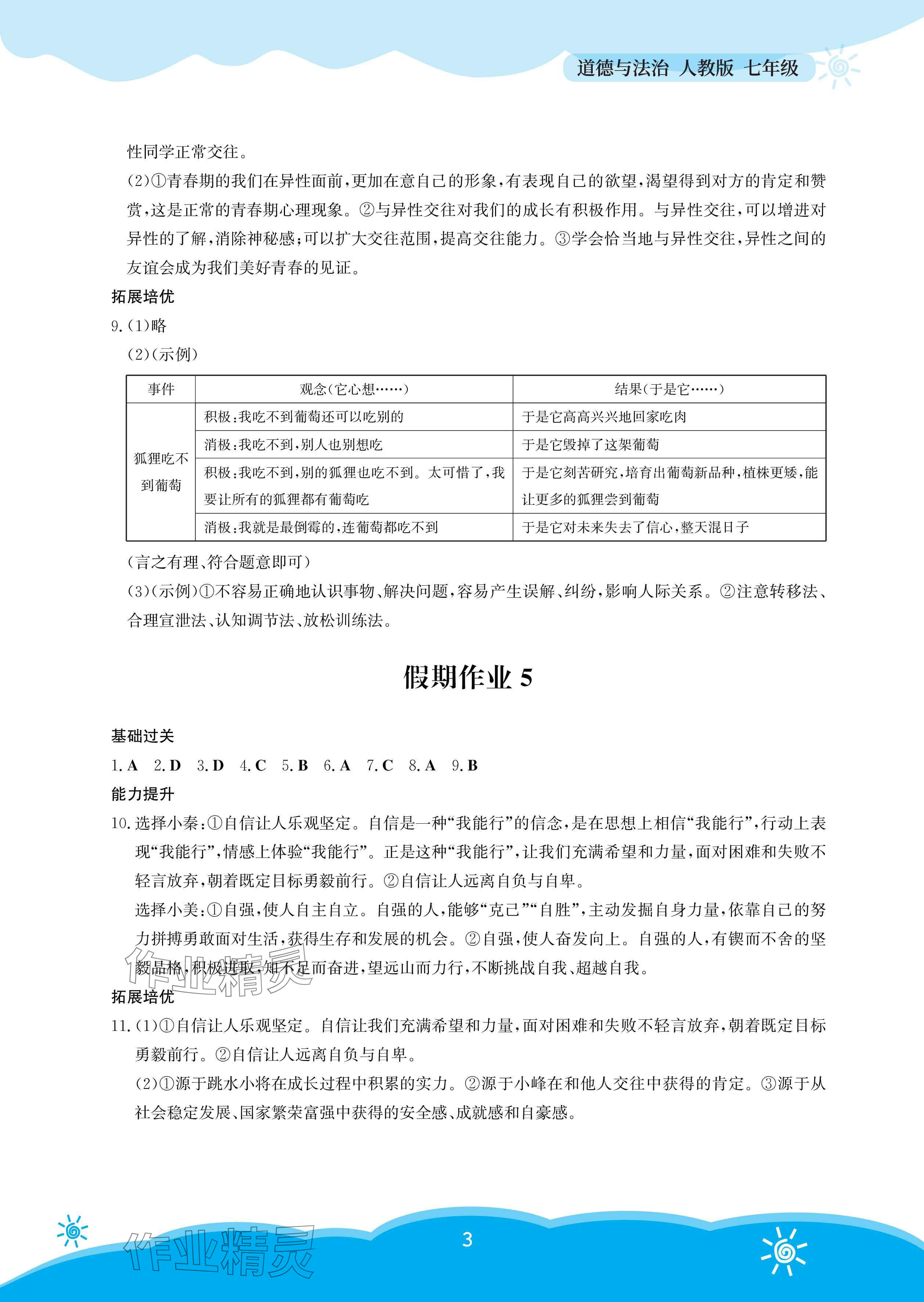 2025年暑假作業(yè)安徽教育出版社七年級(jí)道德與法治人教版 參考答案第3頁(yè)