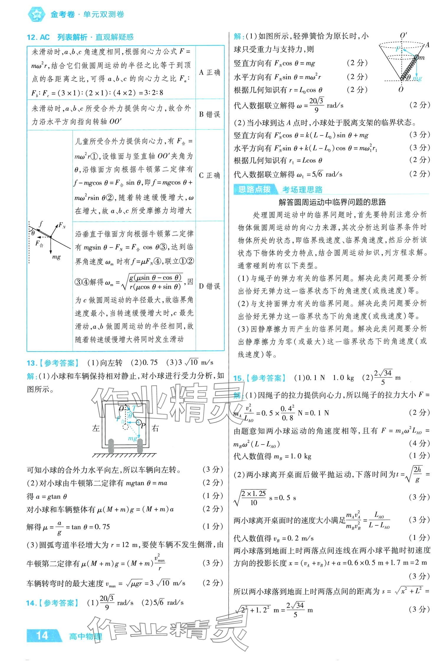 2024年金考卷活頁題選單元雙測卷高中物理必修第二冊人教版 第14頁