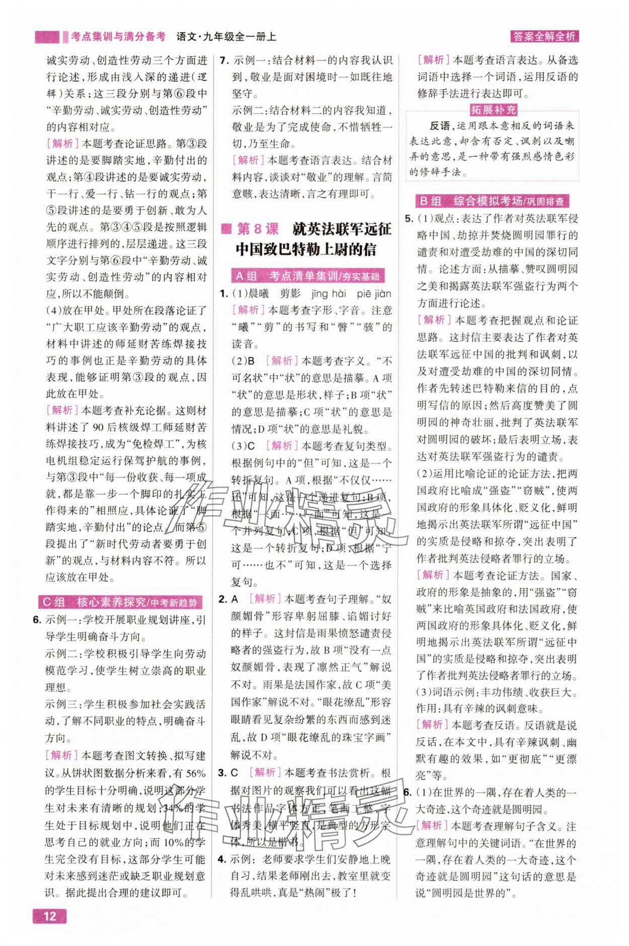 2025年考点集训与满分备考九年级语文全一册上人教版 第12页