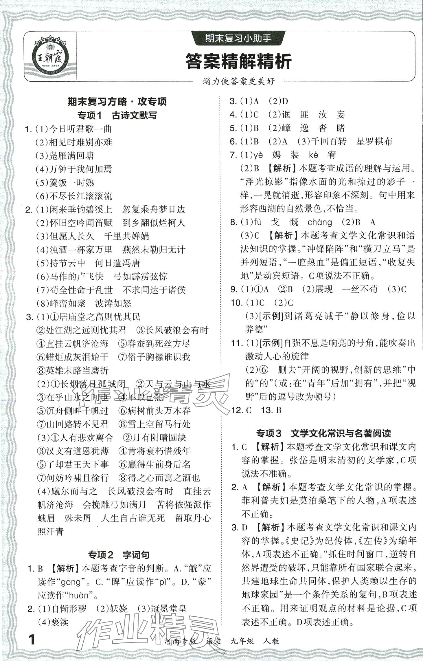 2024年王朝霞各地期末試卷精選九年級語文下冊人教版河南專版 第1頁