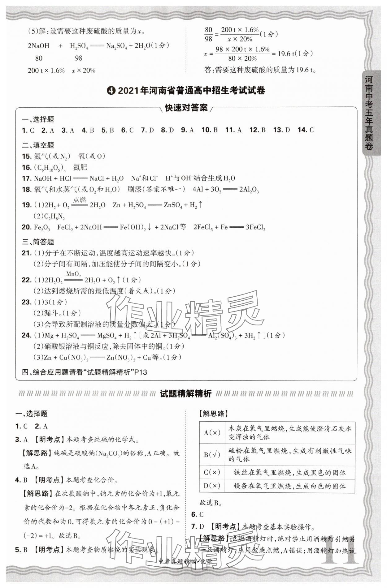 2025年王朝霞中考真題精編化學河南中考 第11頁