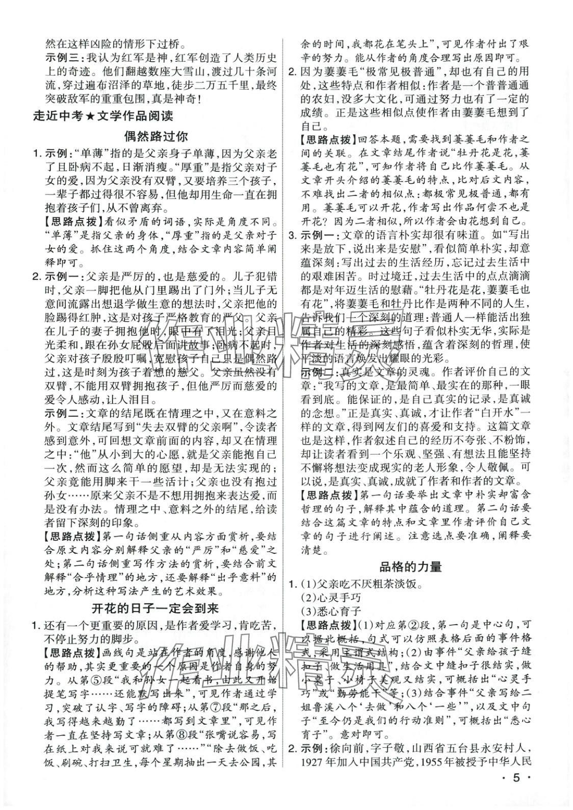 2025年开路先锋现代文阅读八年级语文全一册通用版&nbsp;第5页