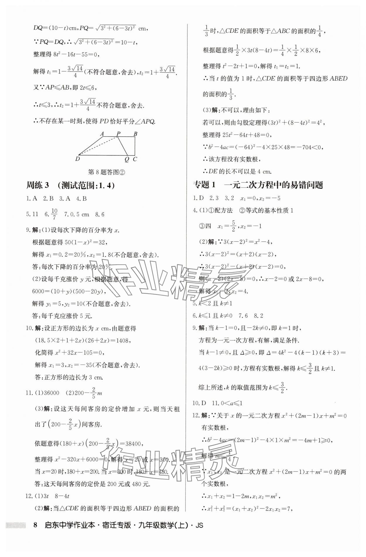 2025年啟東中學(xué)作業(yè)本九年級數(shù)學(xué)上冊蘇科版宿遷專版 第8頁