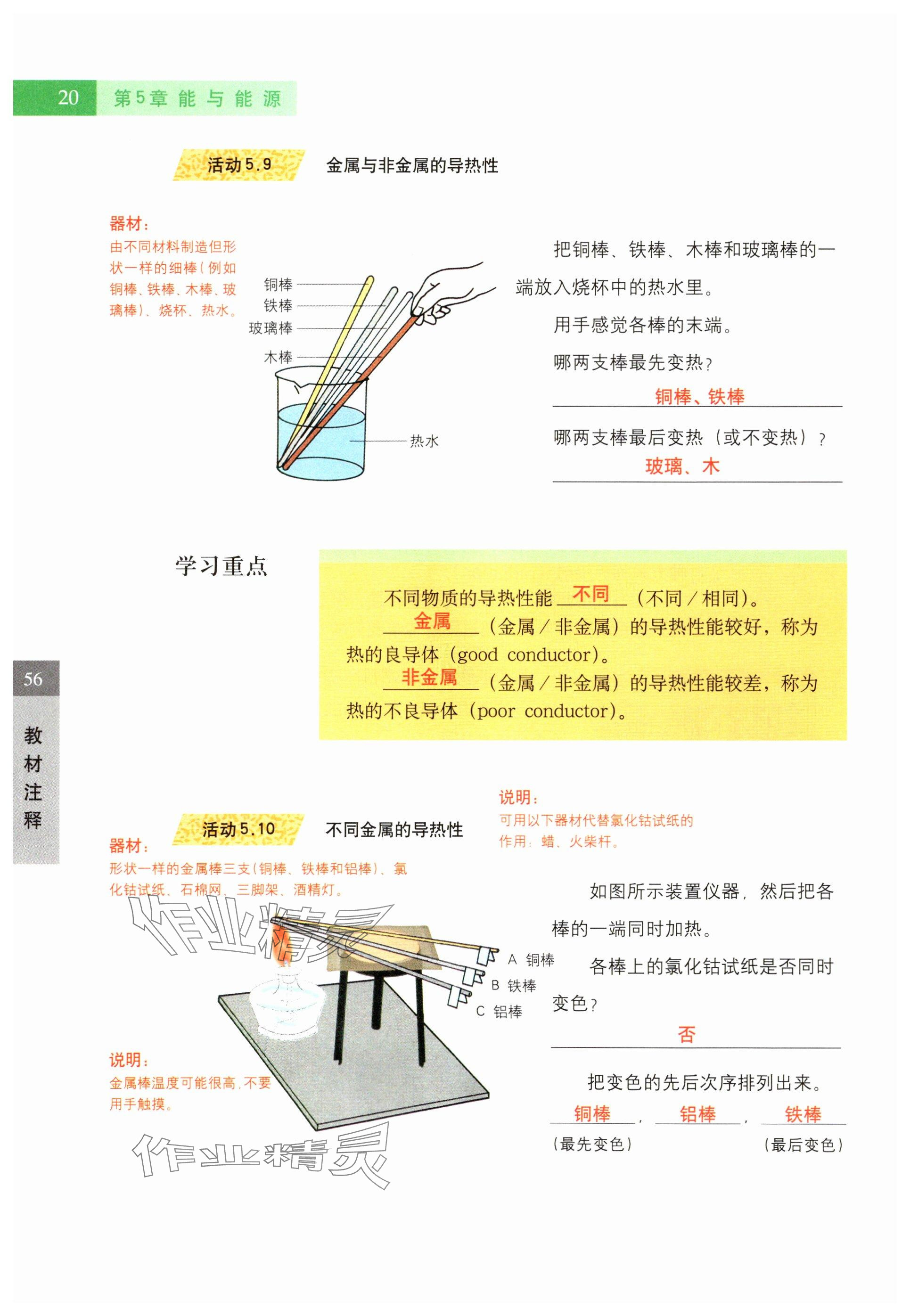 2024年教材课本六年级科学下册沪教版五四制 参考答案第20页