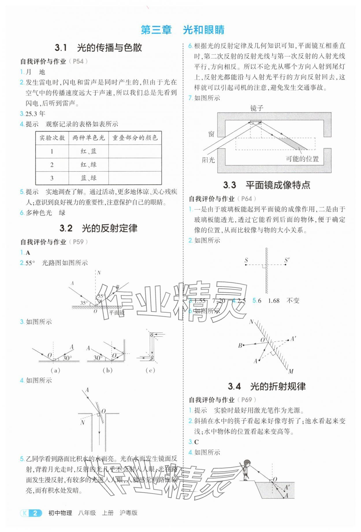 2025年教材课本八年级物理上册沪粤版 参考答案第2页