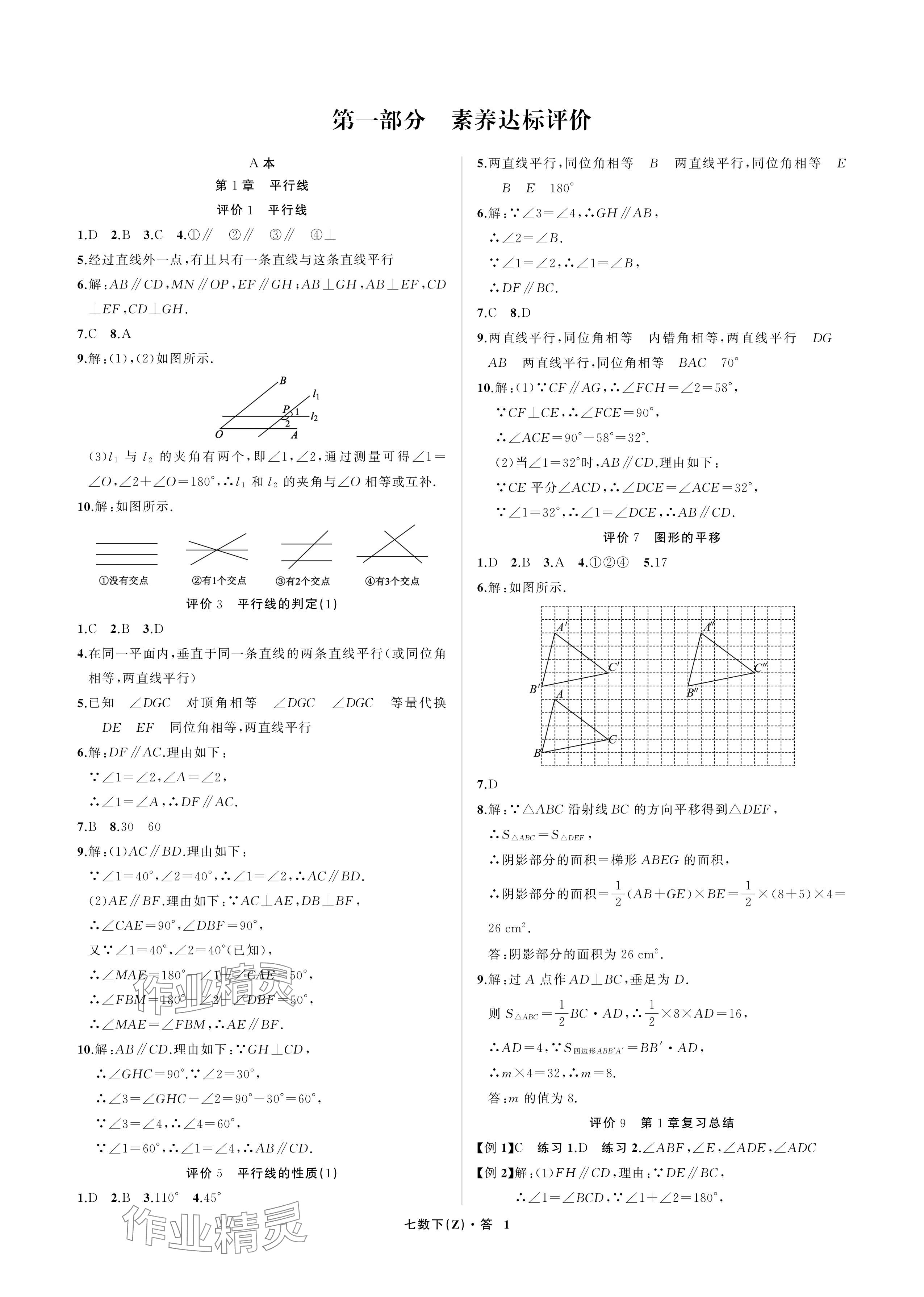 2024年名師面對面學(xué)科素養(yǎng)評價七年級數(shù)學(xué)下冊浙教版 參考答案第1頁