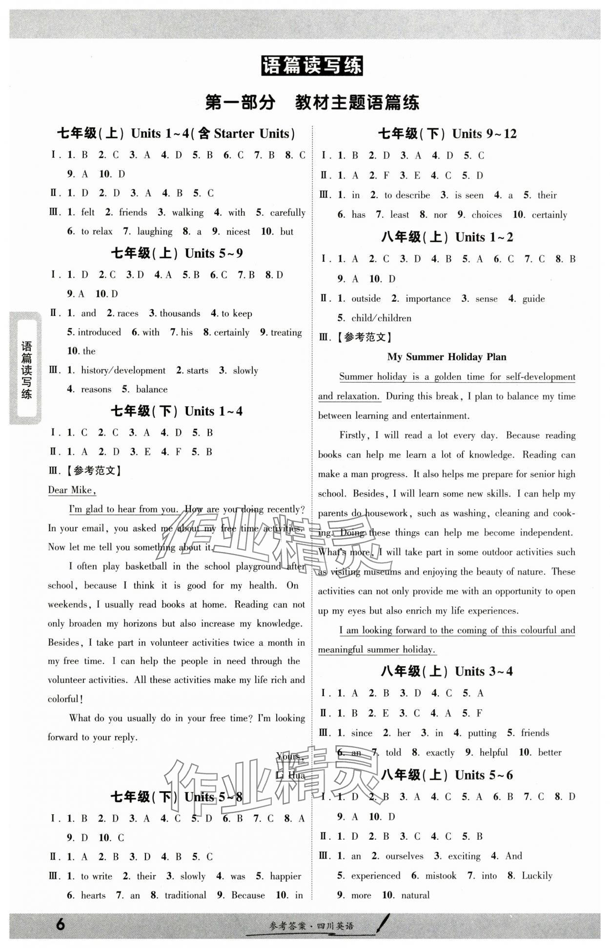 2025年一戰(zhàn)成名新中考英語四川專版&nbsp;參考答案第5頁