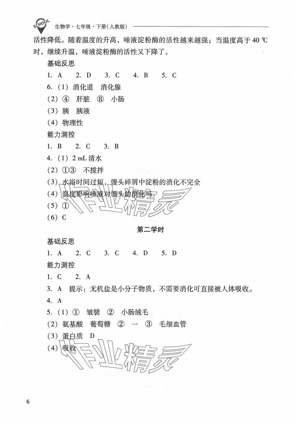 2024年新課程問題解決導學方案七年級生物下冊人教版 參考答案第6頁