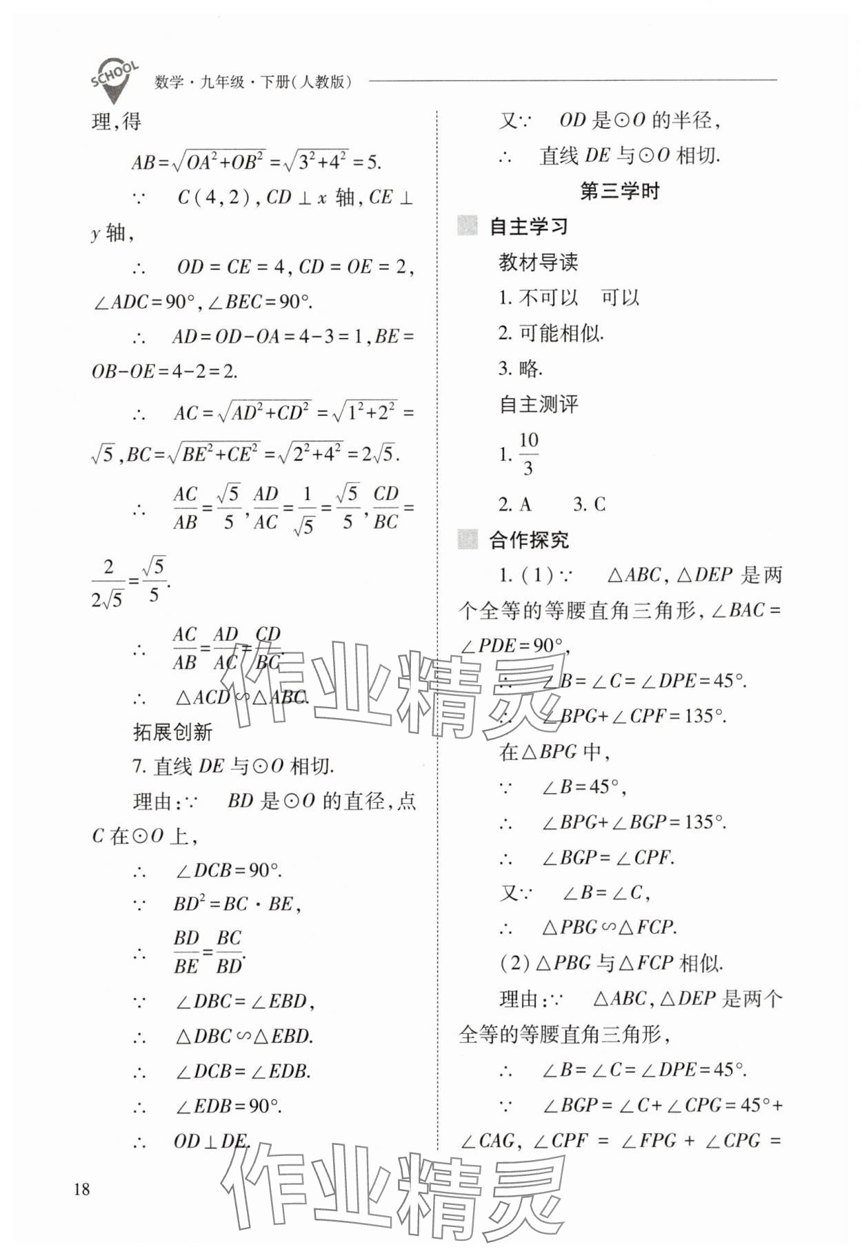 2025年新課程問(wèn)題解決導(dǎo)學(xué)方案九年級(jí)數(shù)學(xué)下冊(cè)人教版 參考答案第18頁(yè)