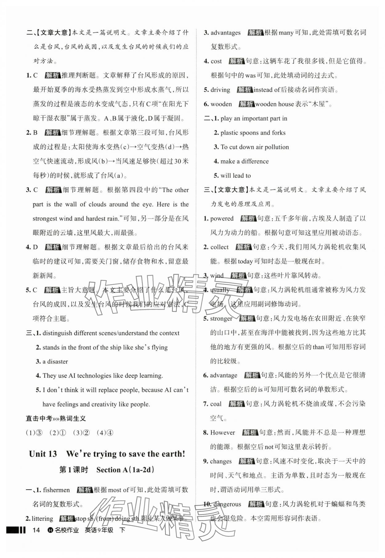 2025年名校作業(yè)九年級英語下冊人教版湖北專版 參考答案第14頁