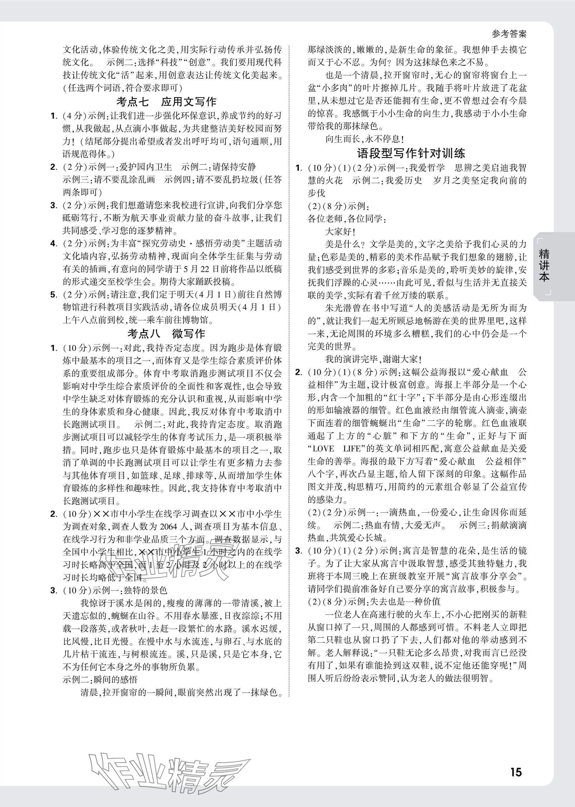 2025年萬(wàn)唯中考試題研究語(yǔ)文中考人教版陜西專版 參考答案第15頁(yè)