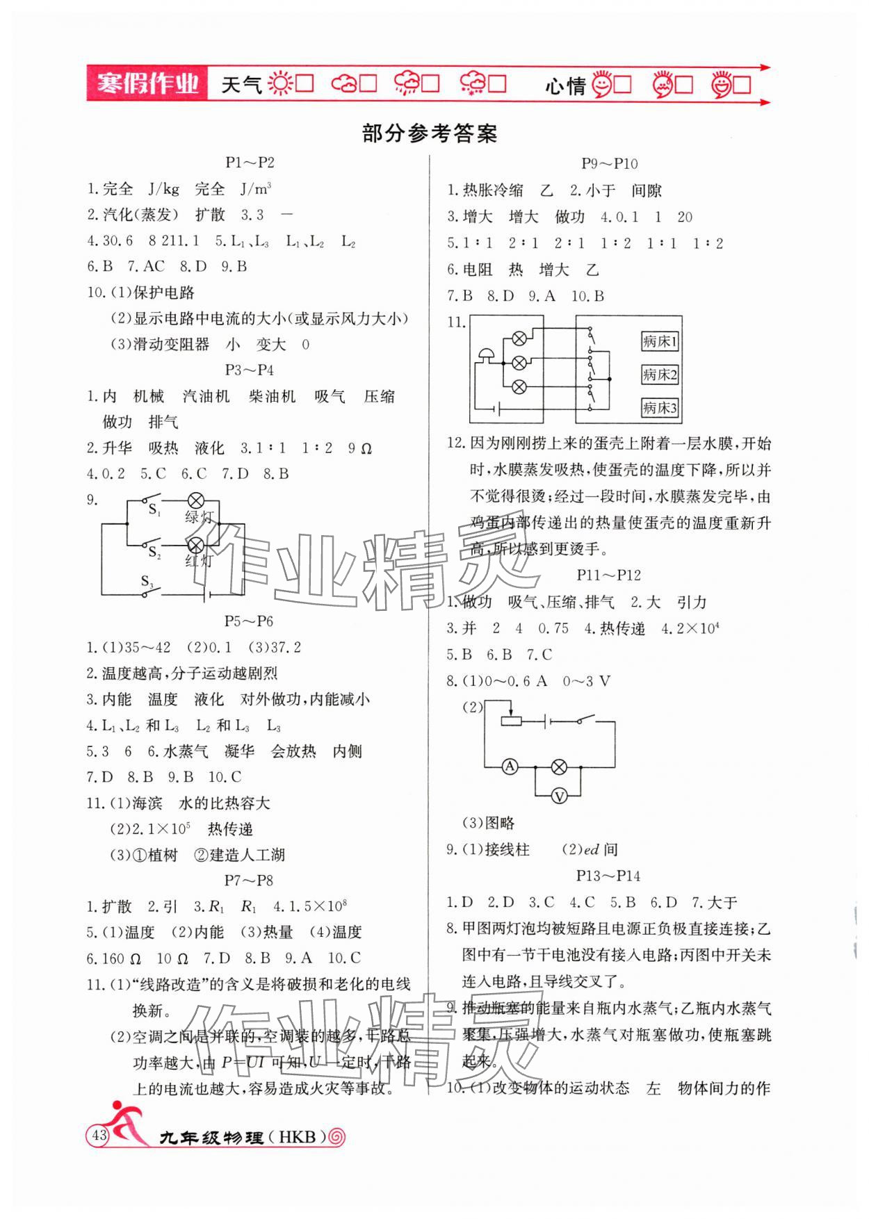 2025年寒假作業(yè)延邊教育出版社九年級(jí)物理滬科版 參考答案第1頁(yè)