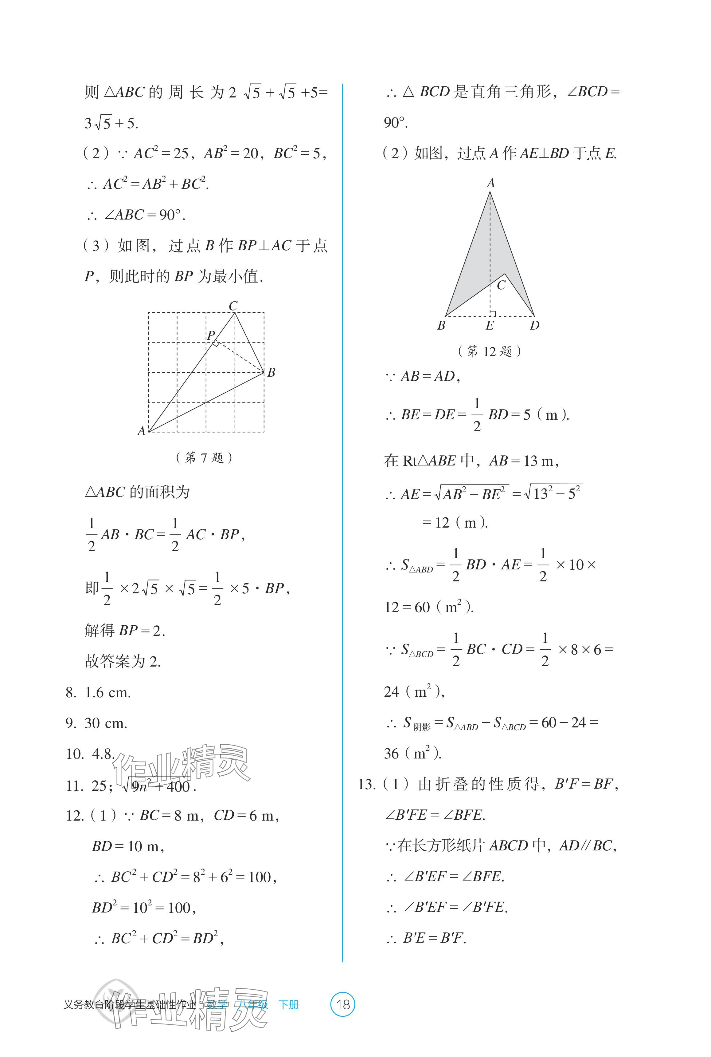 2024年學(xué)生基礎(chǔ)性作業(yè)八年級數(shù)學(xué)下冊人教版 參考答案第18頁