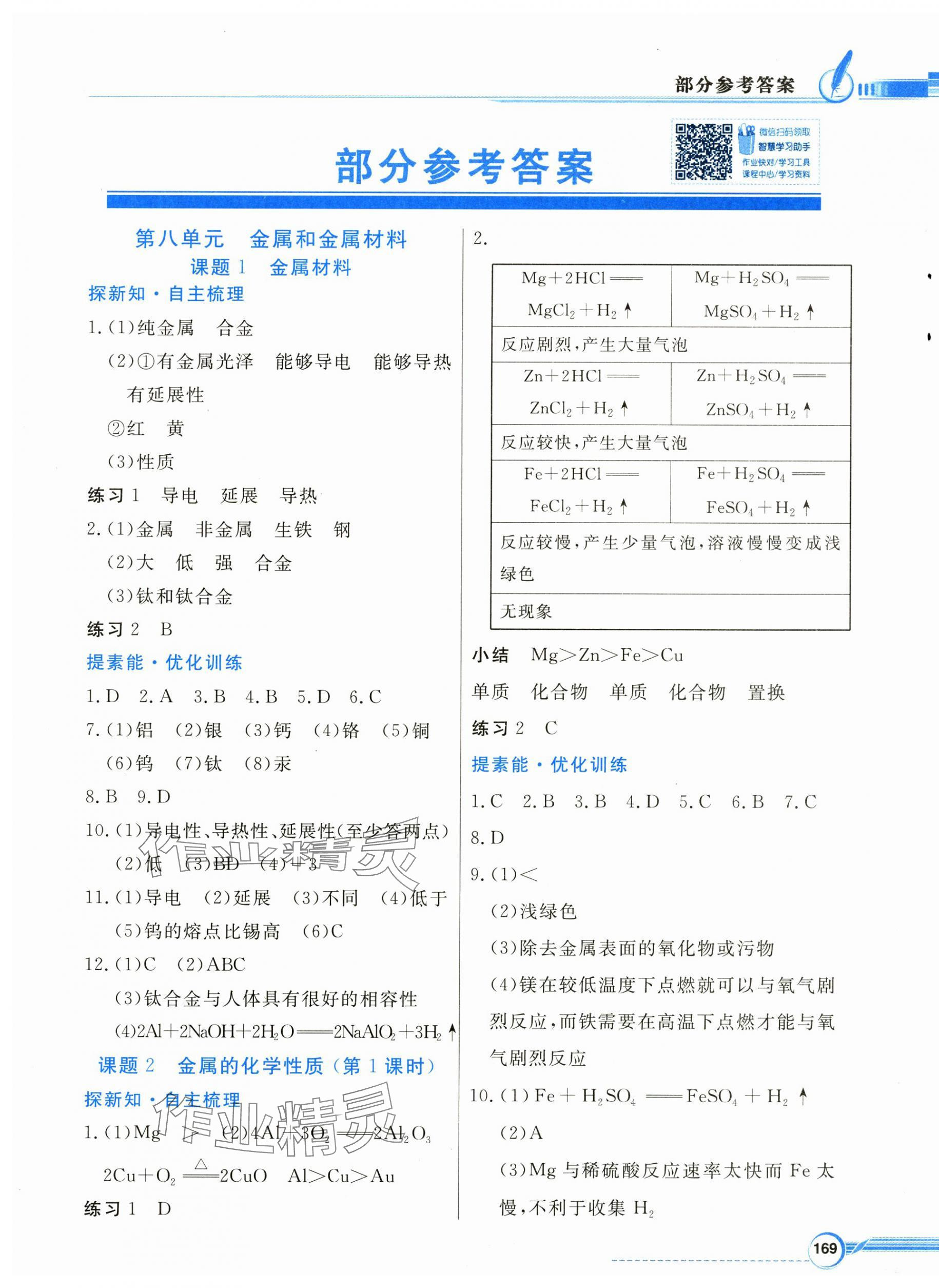 2025年同步导学与优化训练九年级化学下册人教版 第1页