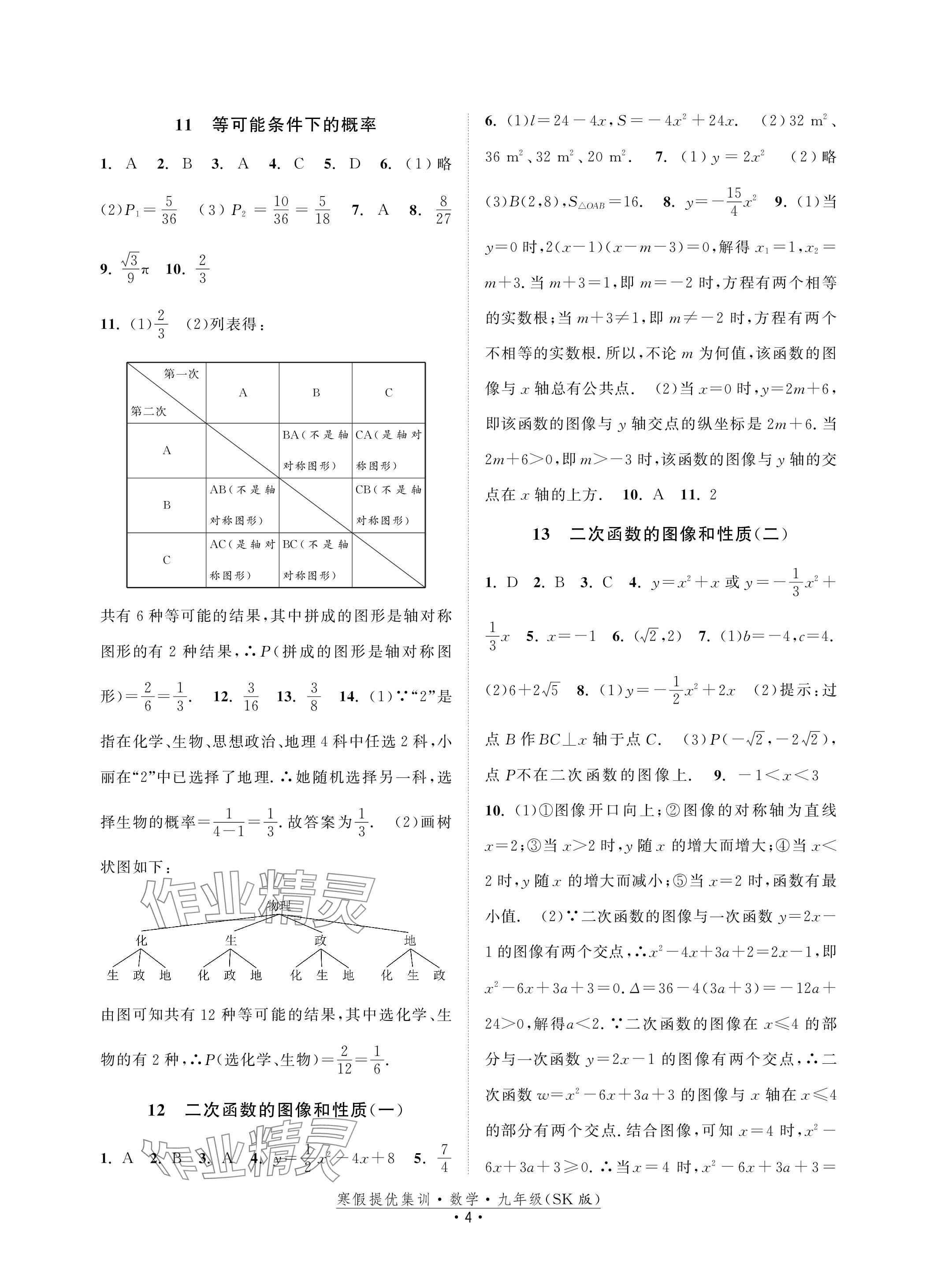 2024年寒假提優(yōu)集訓(xùn)20天九年級數(shù)學(xué)蘇科版 參考答案第4頁