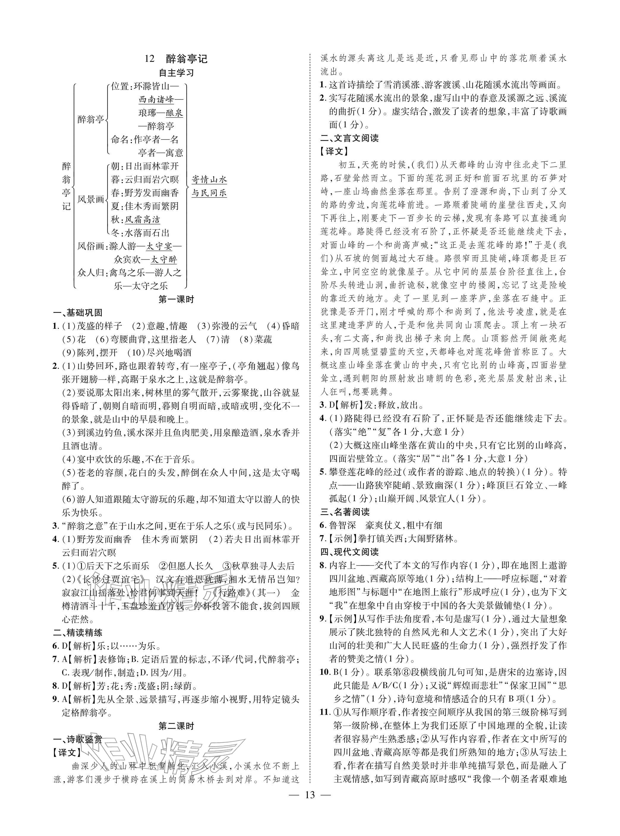 2025年学典四川九年级语文全一册人教版成都专版 参考答案第13页