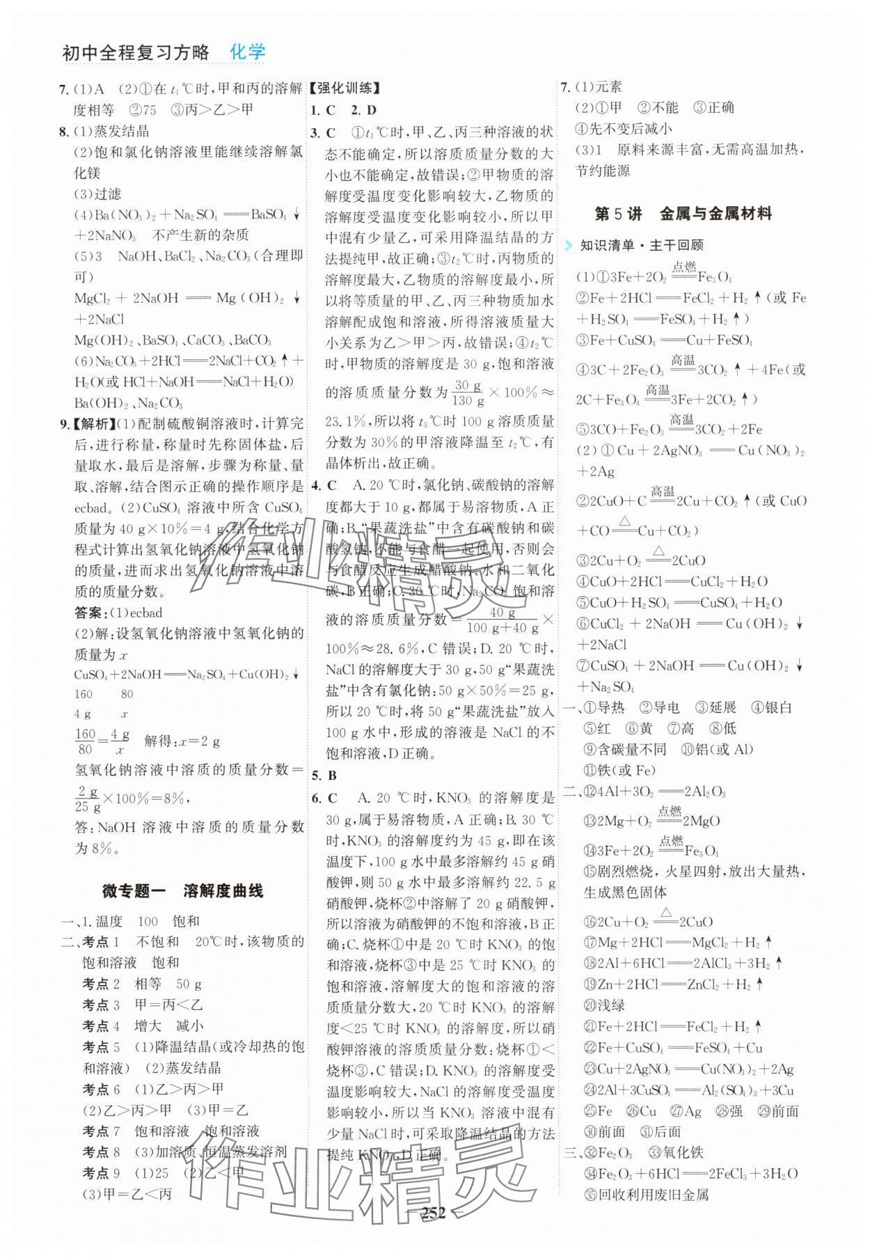 2025年初中全程复习方略海峡文艺出版社化学中考云南专版&nbsp;参考答案第8页