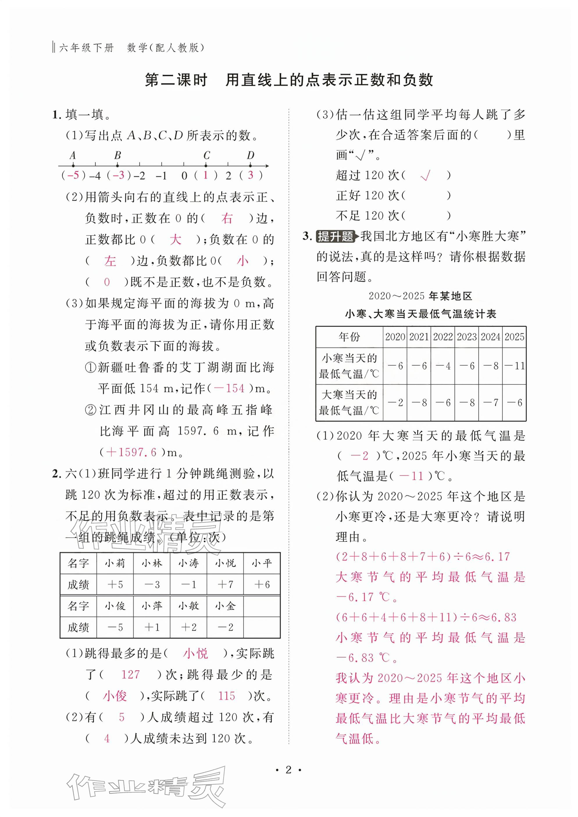2026年作业本江西教育出版社六年级数学下册人教版&nbsp;参考答案第2页