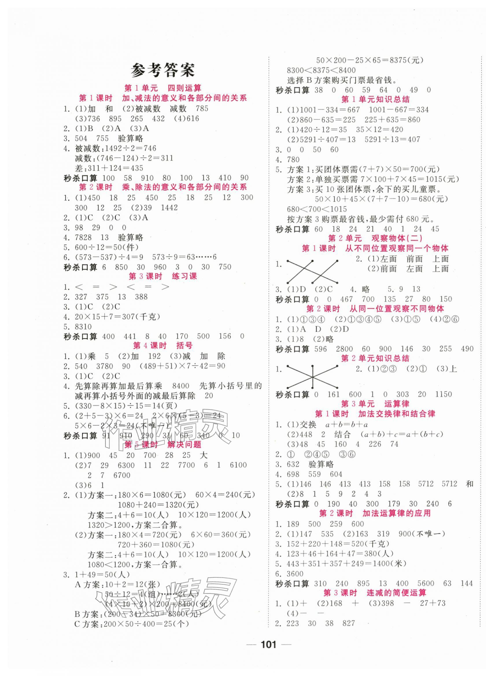 2026年夺冠新课堂随堂练测四年级数学下册人教版&nbsp;第1页